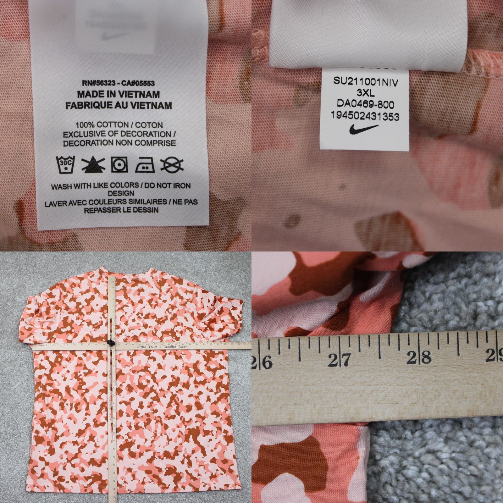 Nike Nike Shirt Mens 3XL XXXL Short Sleeve Orange Camouflage Cotton Pullover T-Shirt Size US XXL / EU 58 / 5 - 8 Thumbnail