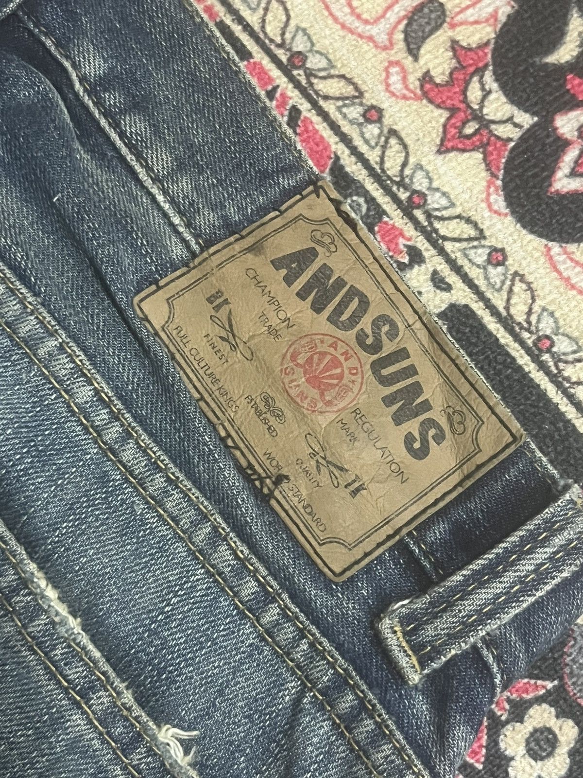 Japanese Brand Vintage And Suns Trust No One Sashiko Blue Whisker Jeans Size US 30 / EU 46 - 8 Thumbnail