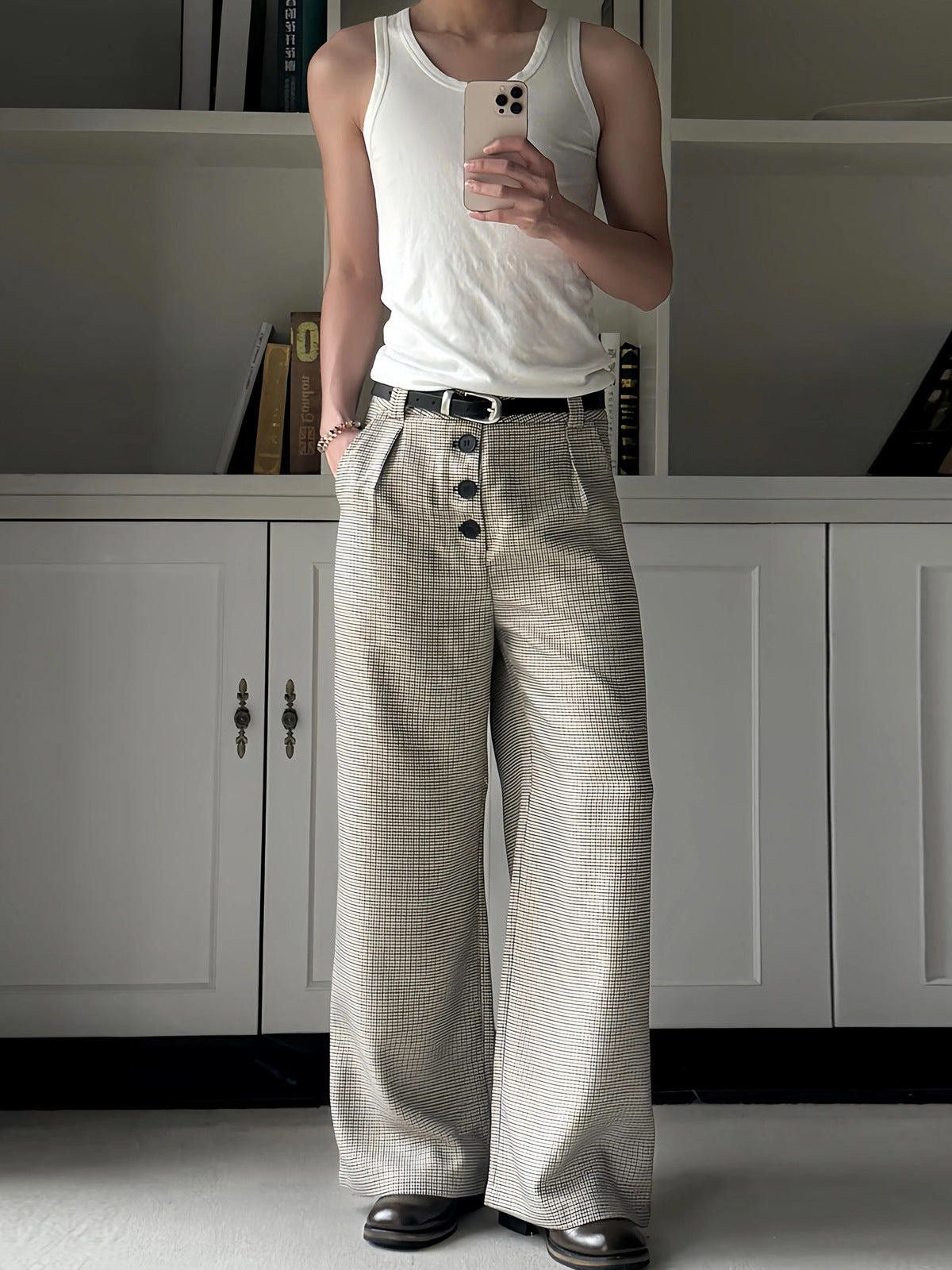 Other Houndstooth Pleated A-Line Wide-Leg Dress Pants | Old Money Size US 33 - 4 Thumbnail