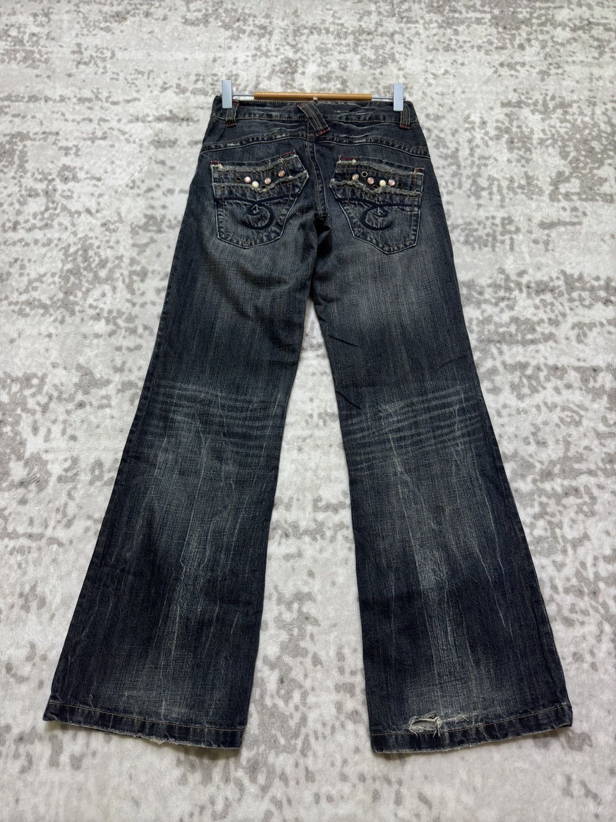 Hysteric Glamour Flare Oririn Studded Wide Leg Jeans Claw Mark Whiskers Size US 27 - 2 Thumbnail