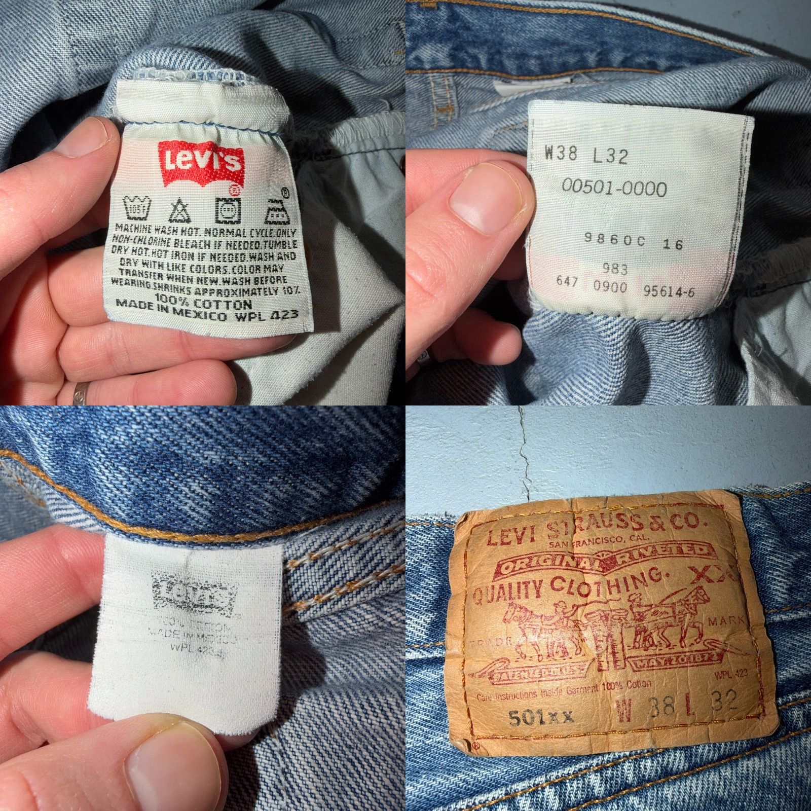 Levi's Levi's 501 Jeans Hardware Vintage 90s USA 38x32 Blue Light Wash Regular Mens Straight 5-Pocket Denim Cotton Size US 38 / EU 54 - 9 Thumbnail