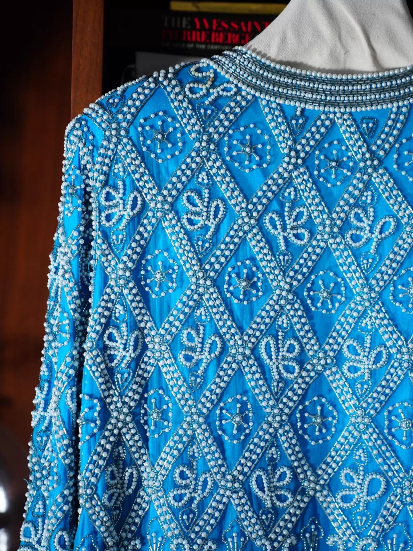 Other Vintage USA Blue Beaded Silk Geometric Jacket Size M / US 6-8 / IT 42-44 - 4 Thumbnail