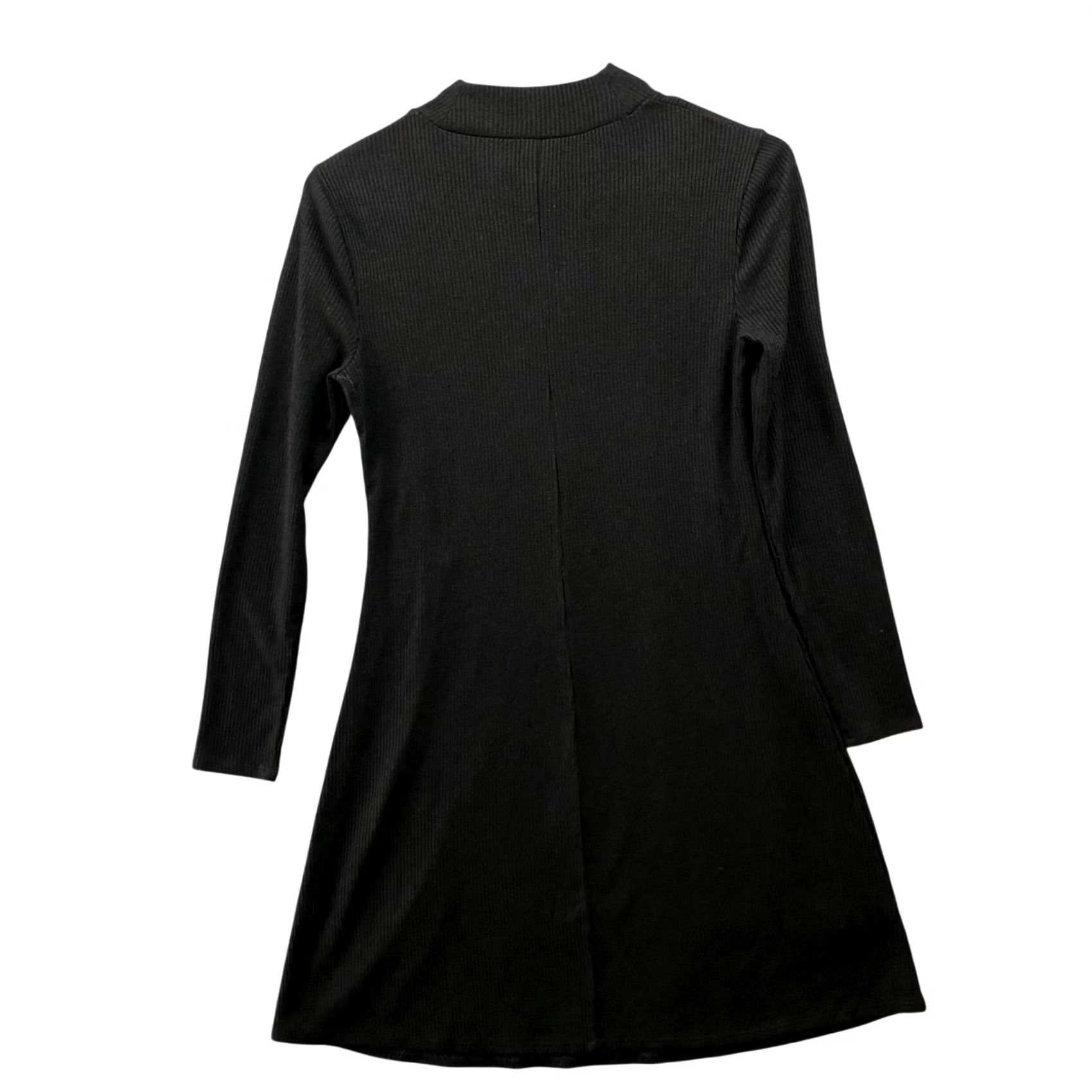 Madewell Madewell Long Sleeve Ribbed Mini Dress XS Black Mock Neck Pleated A-Line Women's Xs Dress Size XS / US 0-2 / IT 36-38 - 2 Thumbnail