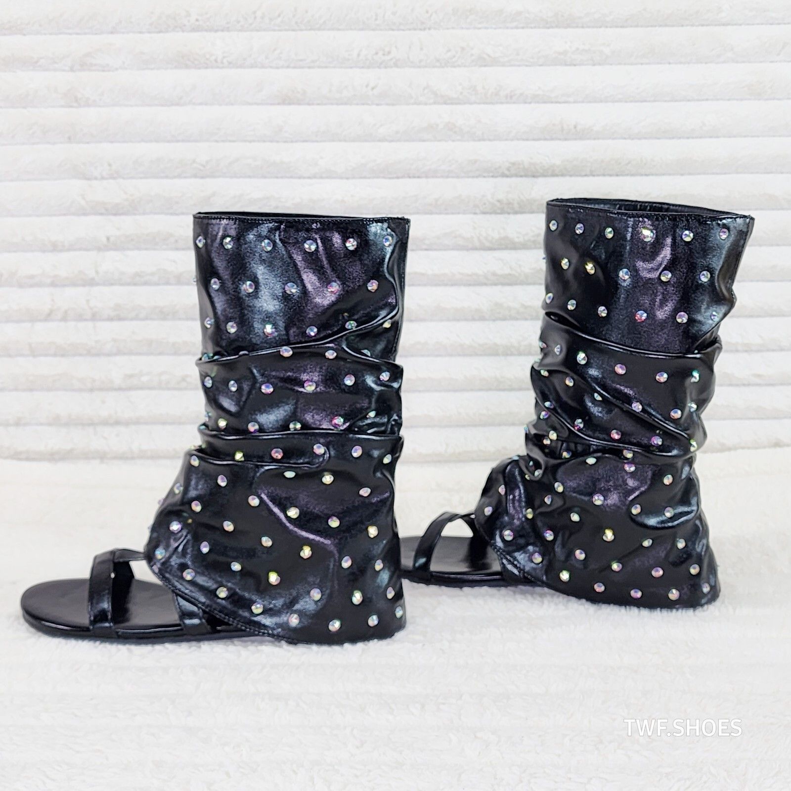 Other Fabulous Metallic Black Upper & Rhinestones Sandal Slouch Bo Size US 6 / IT 36 - 3 Thumbnail