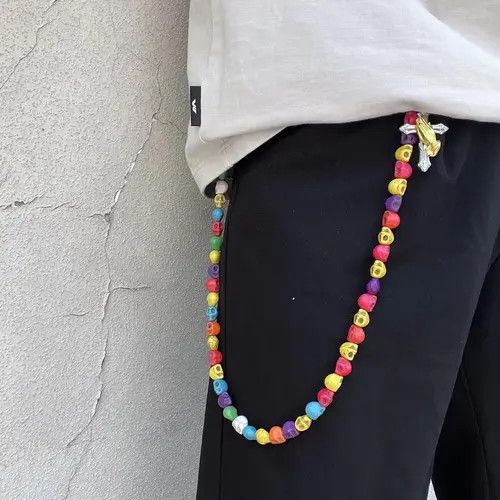 Jewelry Colorful Skull Beaded Wallet Chain, Belt Chain, Pants Chain Size ONE SIZE - 7 Thumbnail