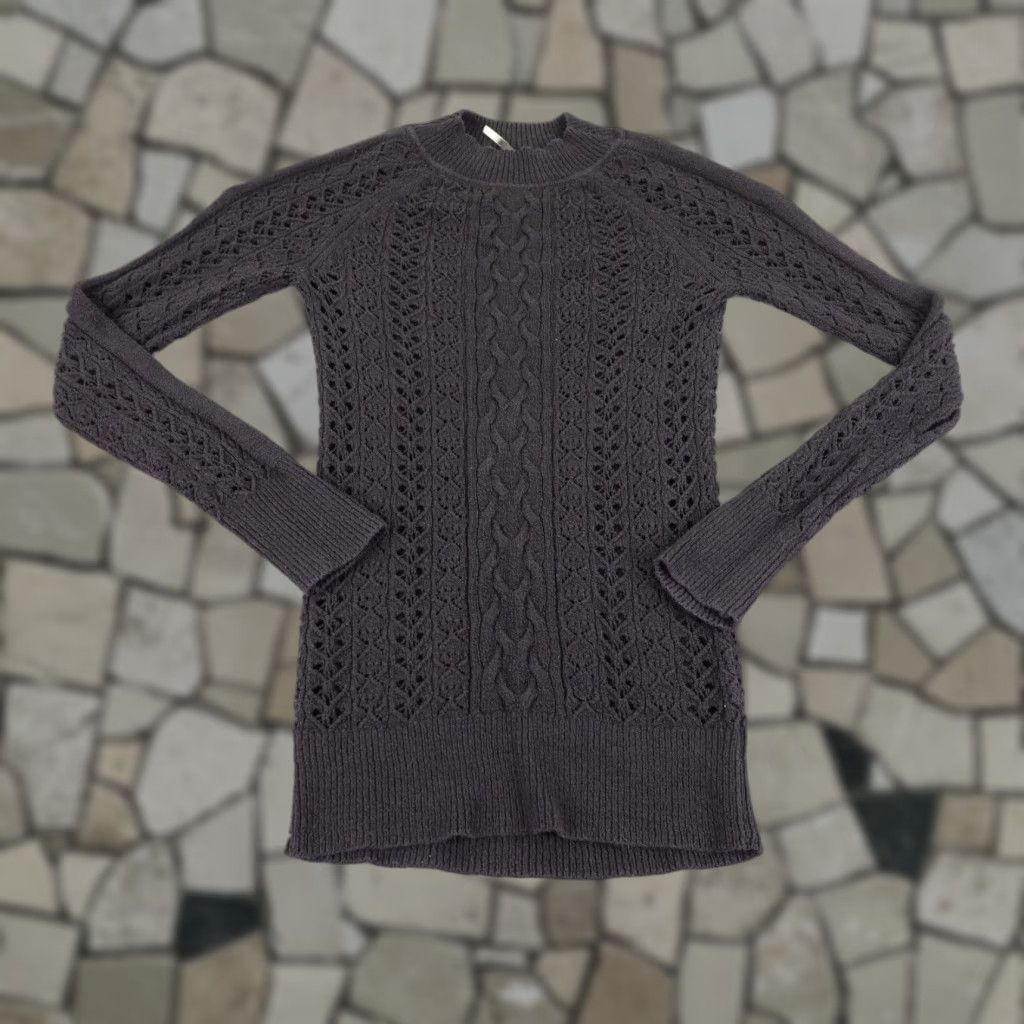 Free People Free People Sweater Small Black Boho Open Cable Knit Tunic Top Pullover Womens Size S / US 4 / IT 40 - 1 Thumbnail