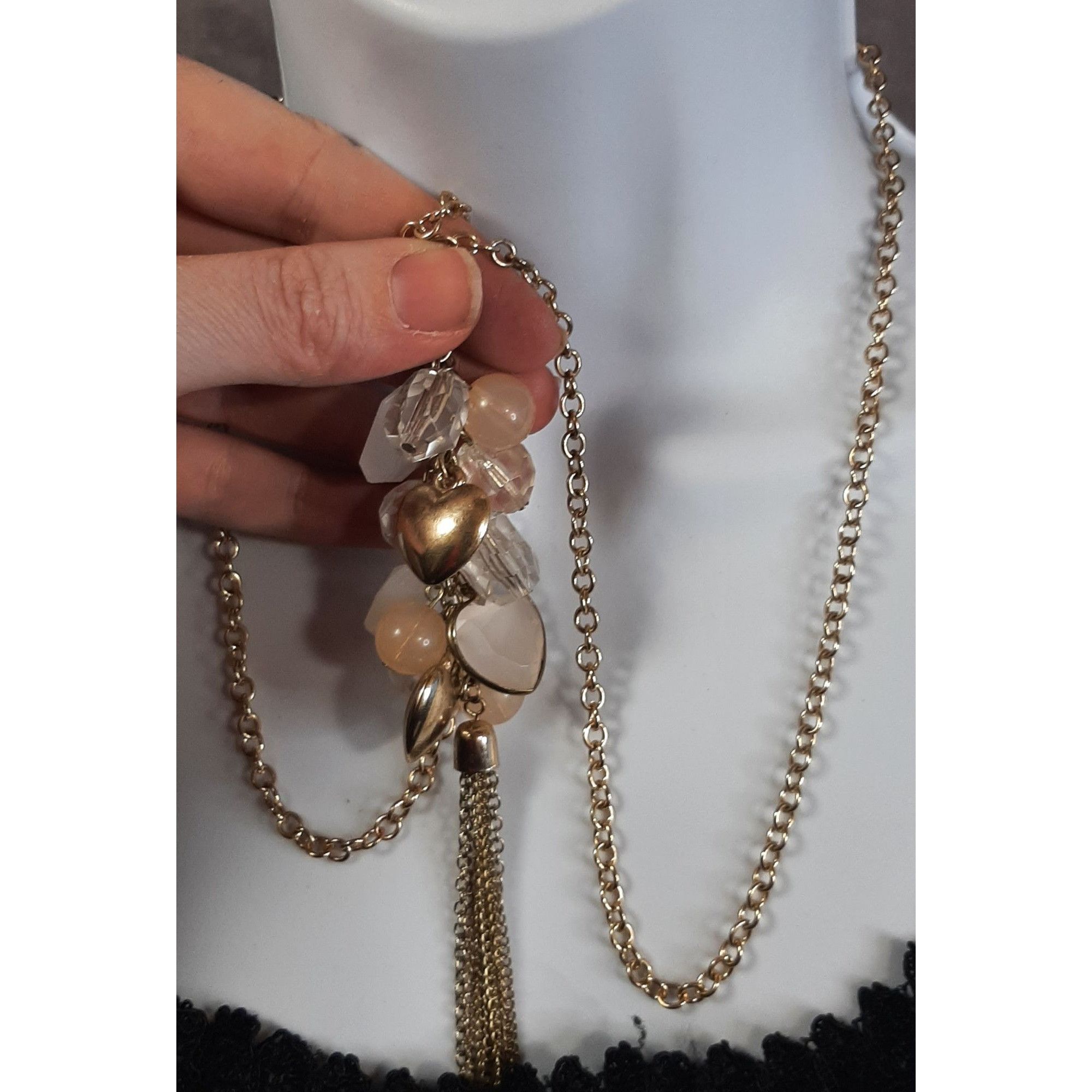 Other Y2K Heart And Crystal Charm Tassel Pendant Necklace Size ONE SIZE - 1 Thumbnail