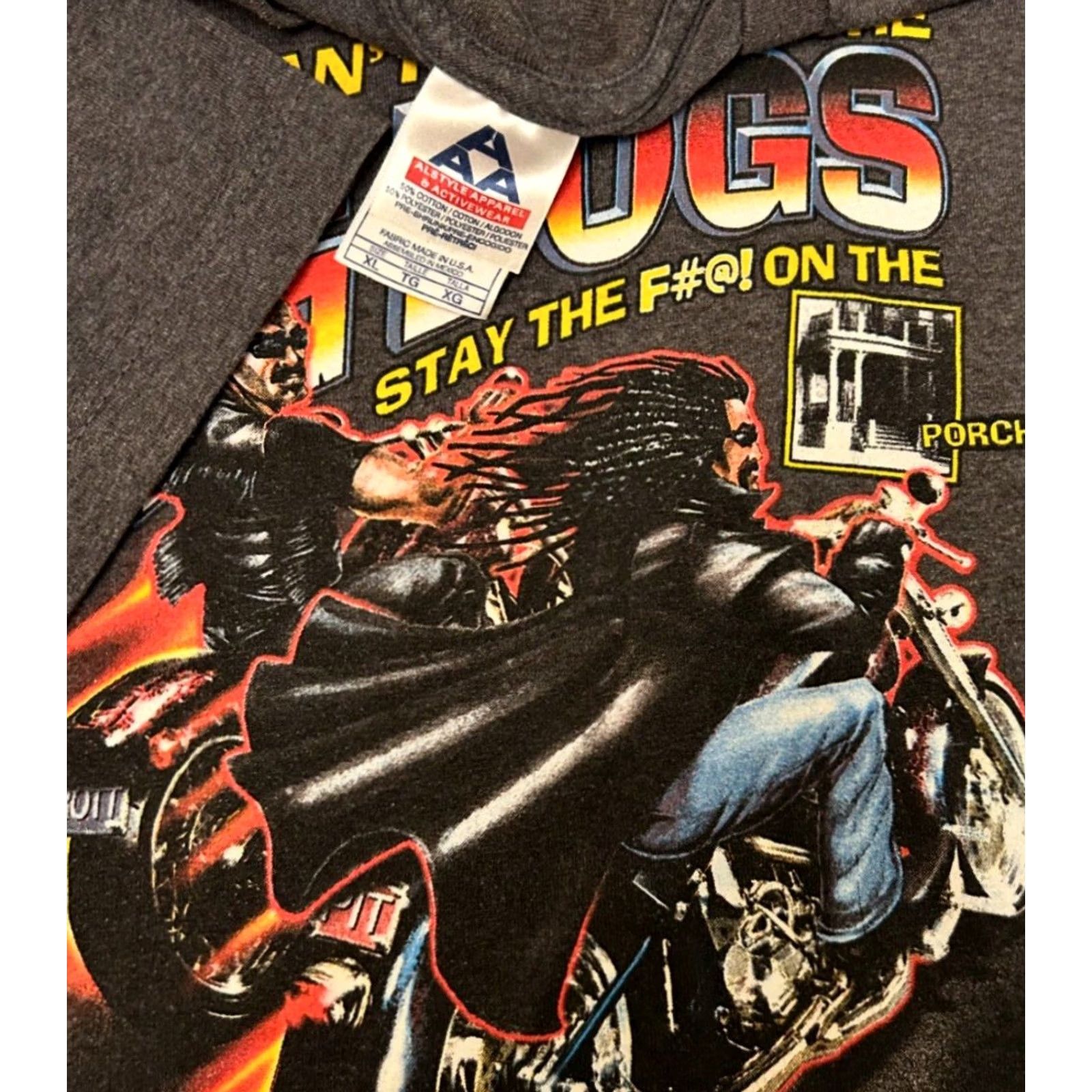 Big Dogs VINTAGE Biker Can't Run With Big Dogs Stay On The Porch VTG Shirt Mens XL Gray Short Sleeve 1990s 90s Hip Hop Motorcycle Size US XL / EU 56 / 4 - 2 Thumbnail