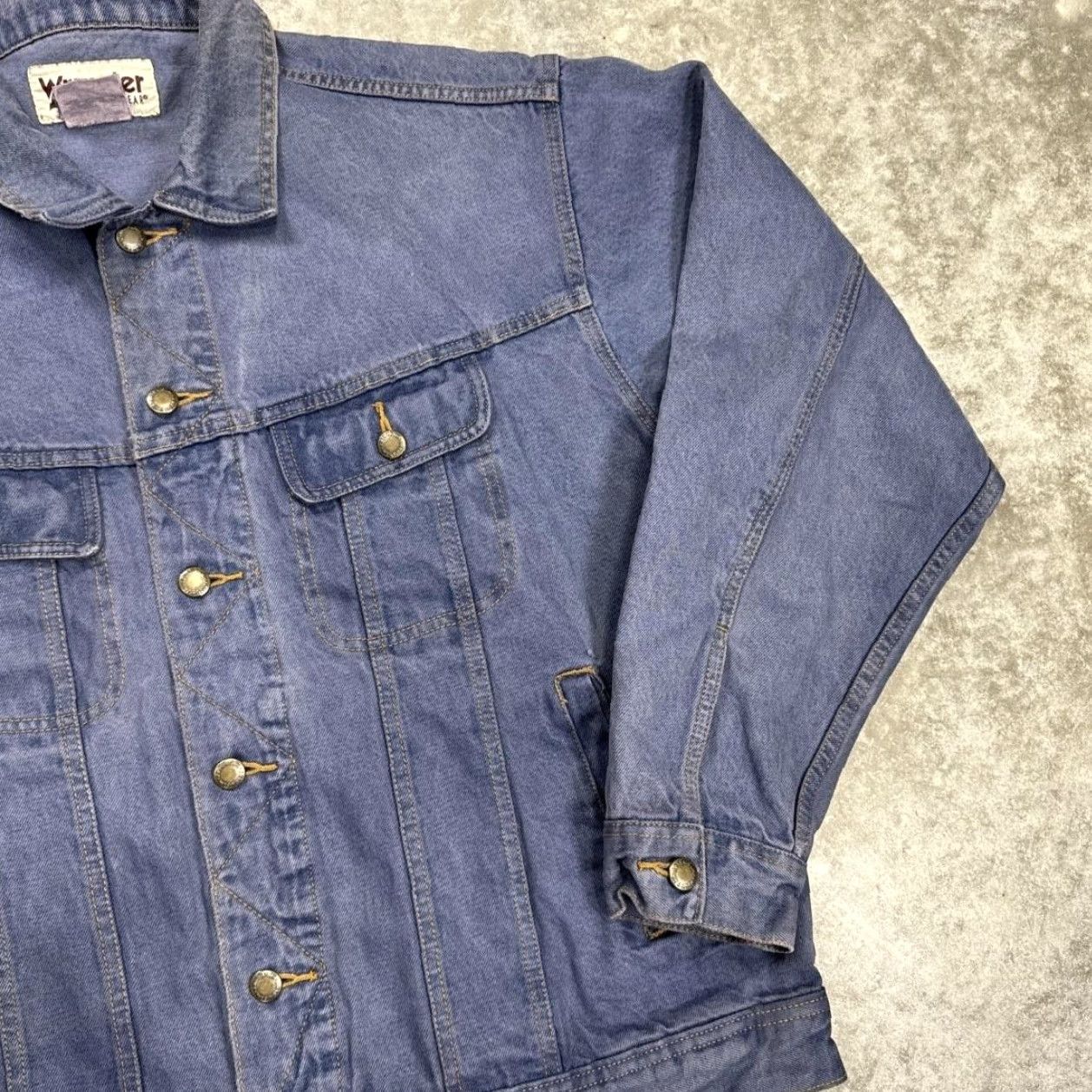 Wrangler VINTAGE Wrangler Jacket Mens XL Denim Trucker Button Front Pockets Casual Workwear Blue Denim Bomber Style Size US XL / EU 56 / 4 - 3 Thumbnail