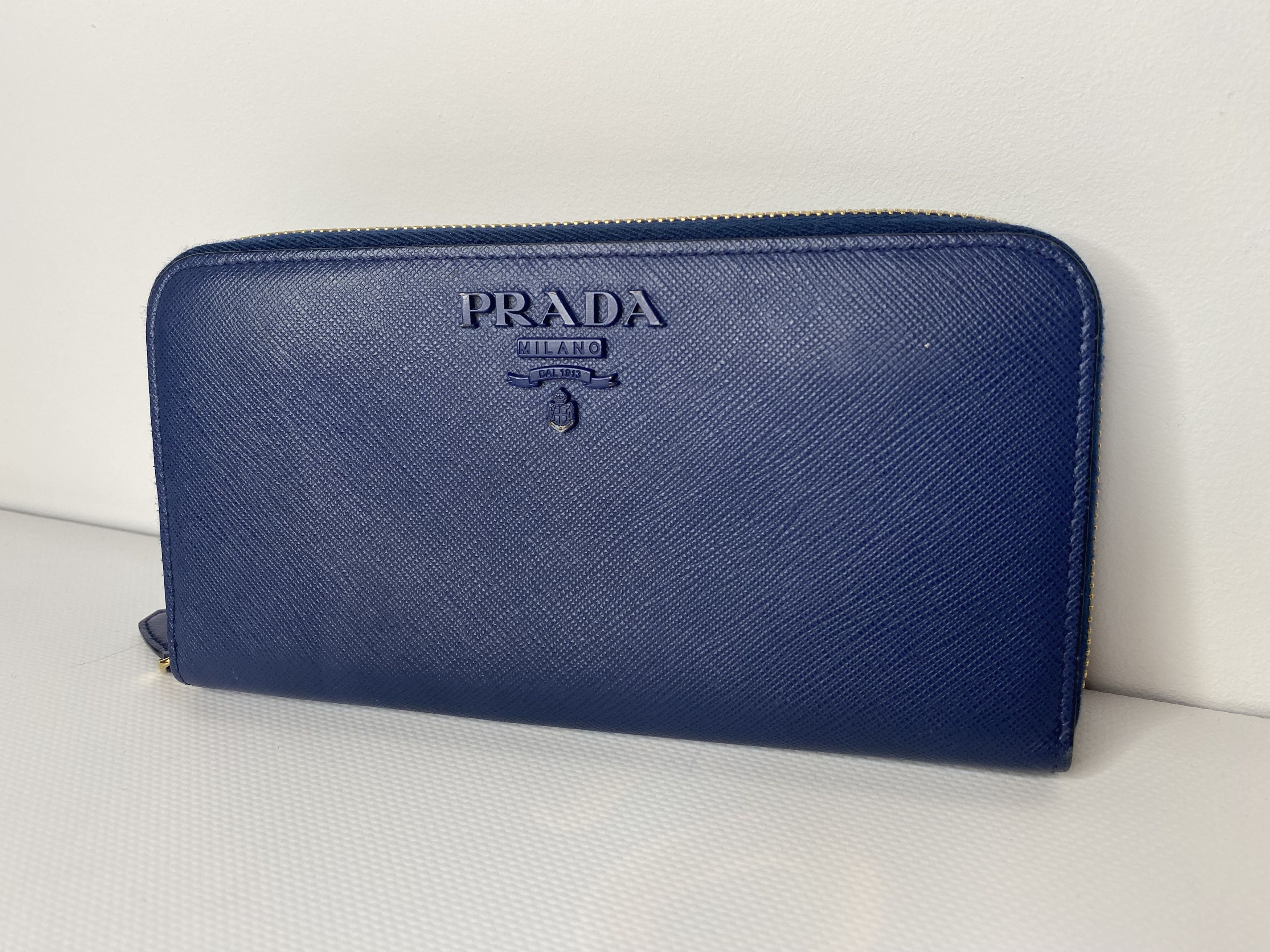 PRADA LONG WALLET SAFFIANO LEATHER LARGE NAVY BLUE ZIP