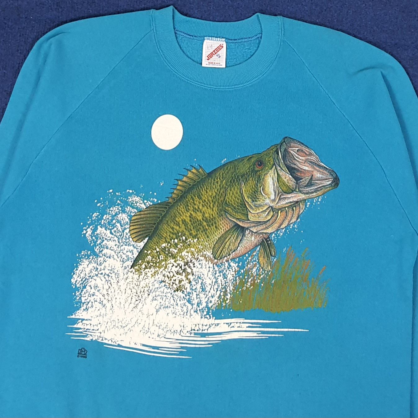 Jerzees Vintage Fishing Art 90s Sweatshirt C225N3 Size US M / EU 48-50 / 2 - 2 Thumbnail