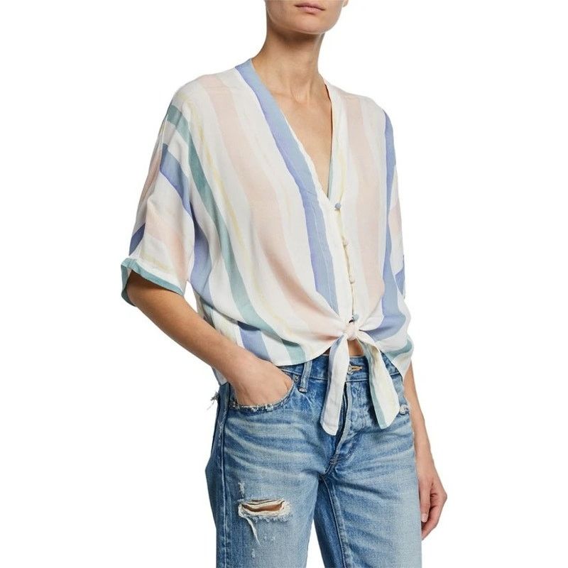 Rails RAILS Thea Striped Tie Front Top Blue Pink Pastel Dolman XS Size XS / US 0-2 / IT 36-38 - 8 Thumbnail