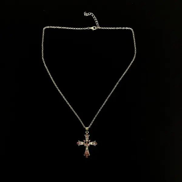 Jewelry Y2K Cross Necklace Punk Gothic Crystal Chain Size ONE SIZE - 4 Thumbnail