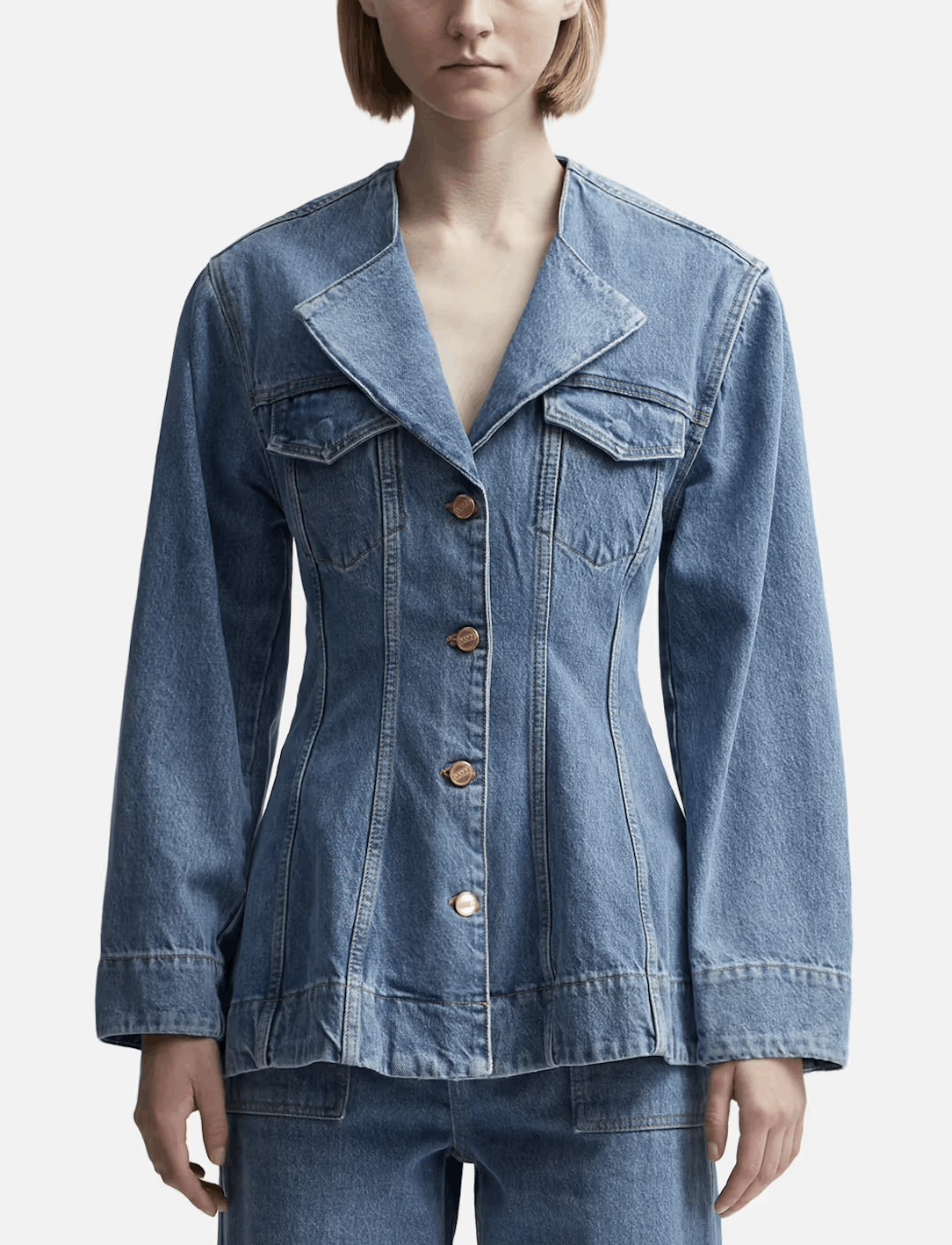 Ganni Ganni Fitted Denim Blazer Jacket Size XS / US 0-2 / IT 36-38 - 1 Thumbnail