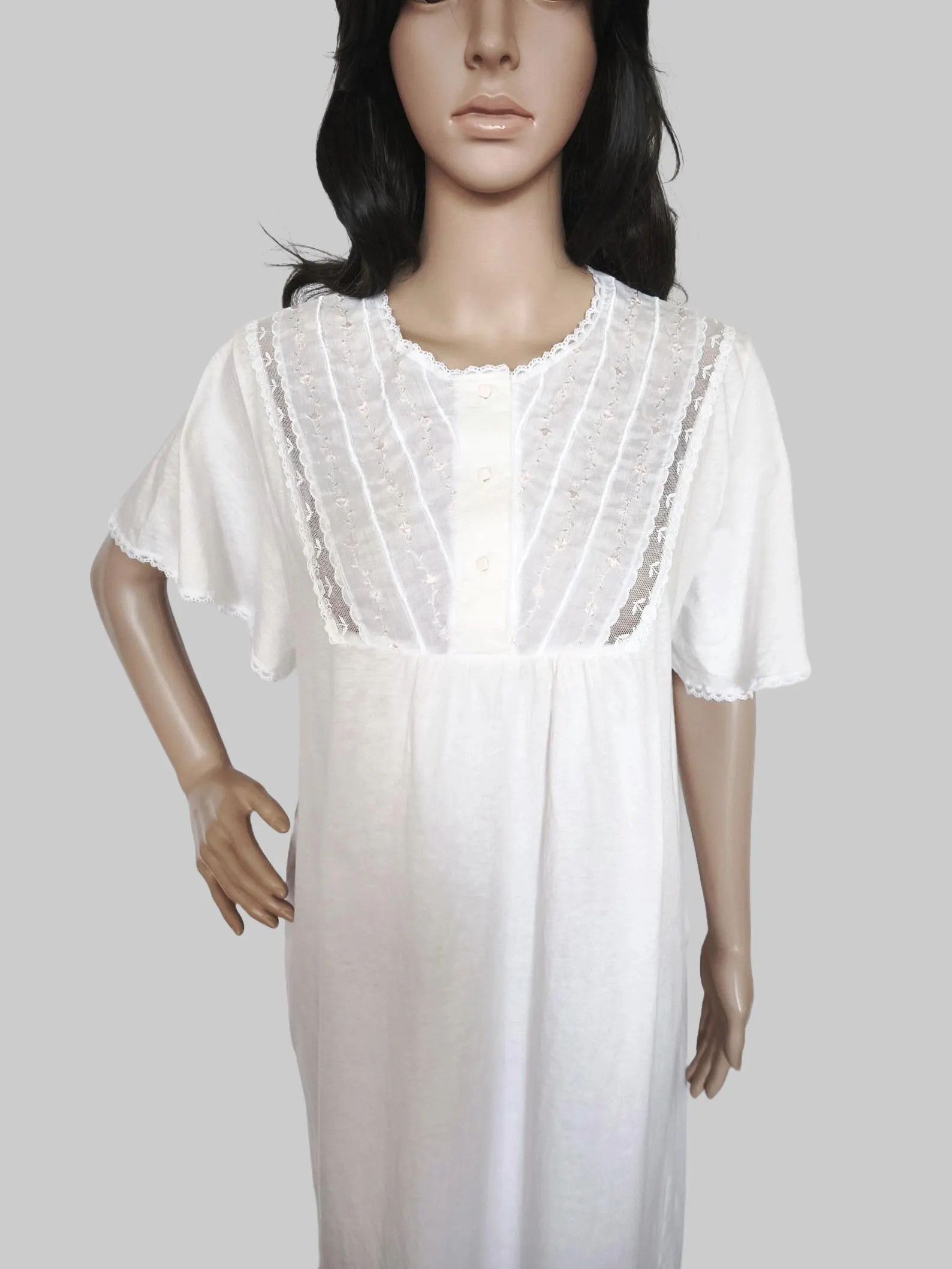 C&A White Cotton Embroidered Short Sleeve Button Up Nightgown Size L / US 10 / IT 46 - 3 Thumbnail