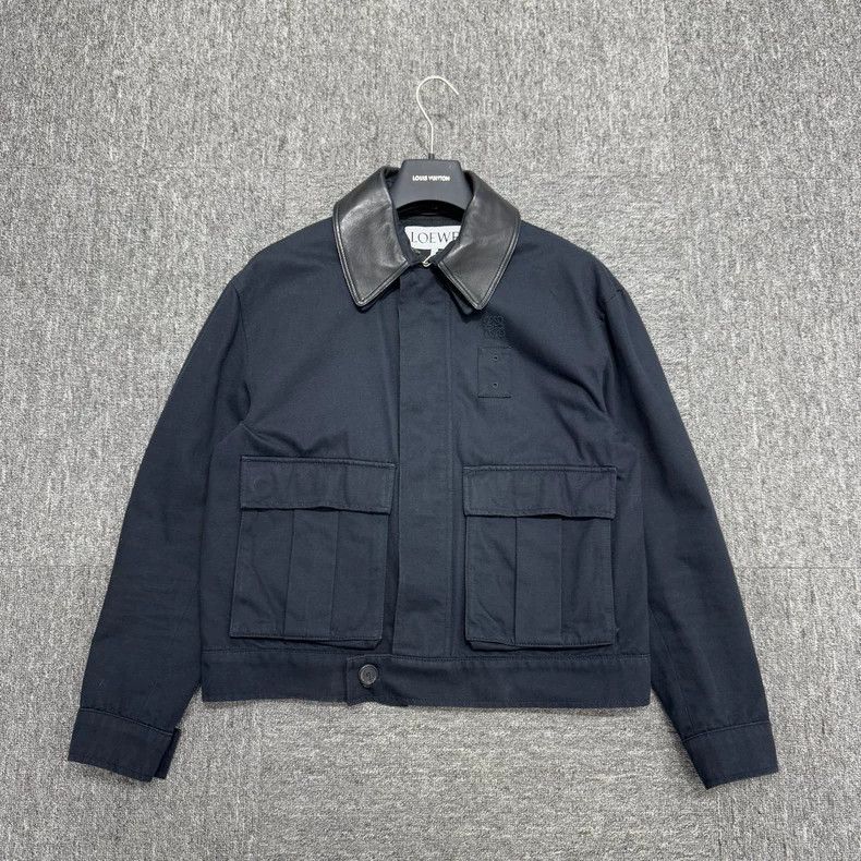 loewe Leather-collared denim jacket 2506-Nextarrow