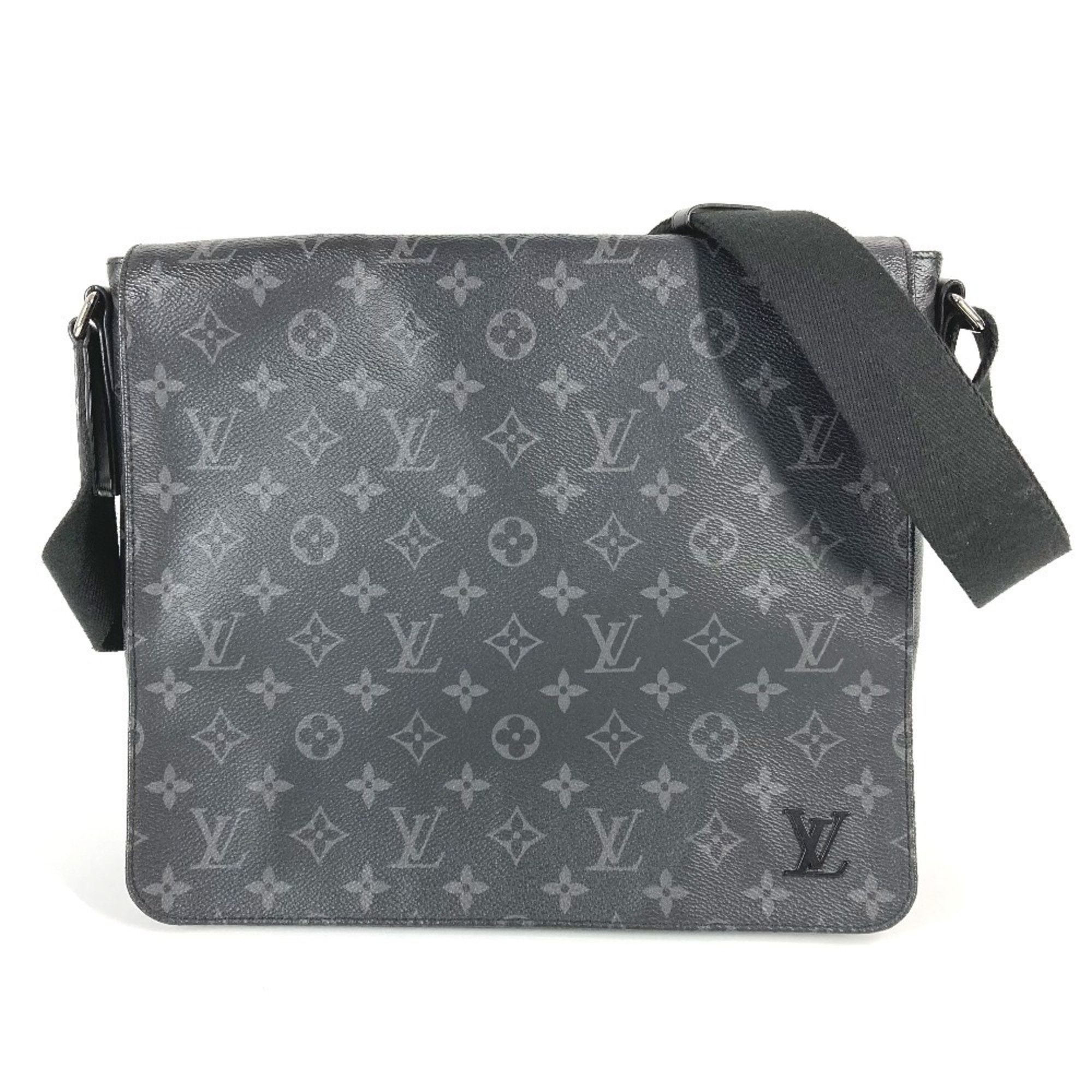 LOUIS VUITTON M46255 Monogram Eclipse District PM NV3 Flap Shoulder Bag in Canvas Unisex Black