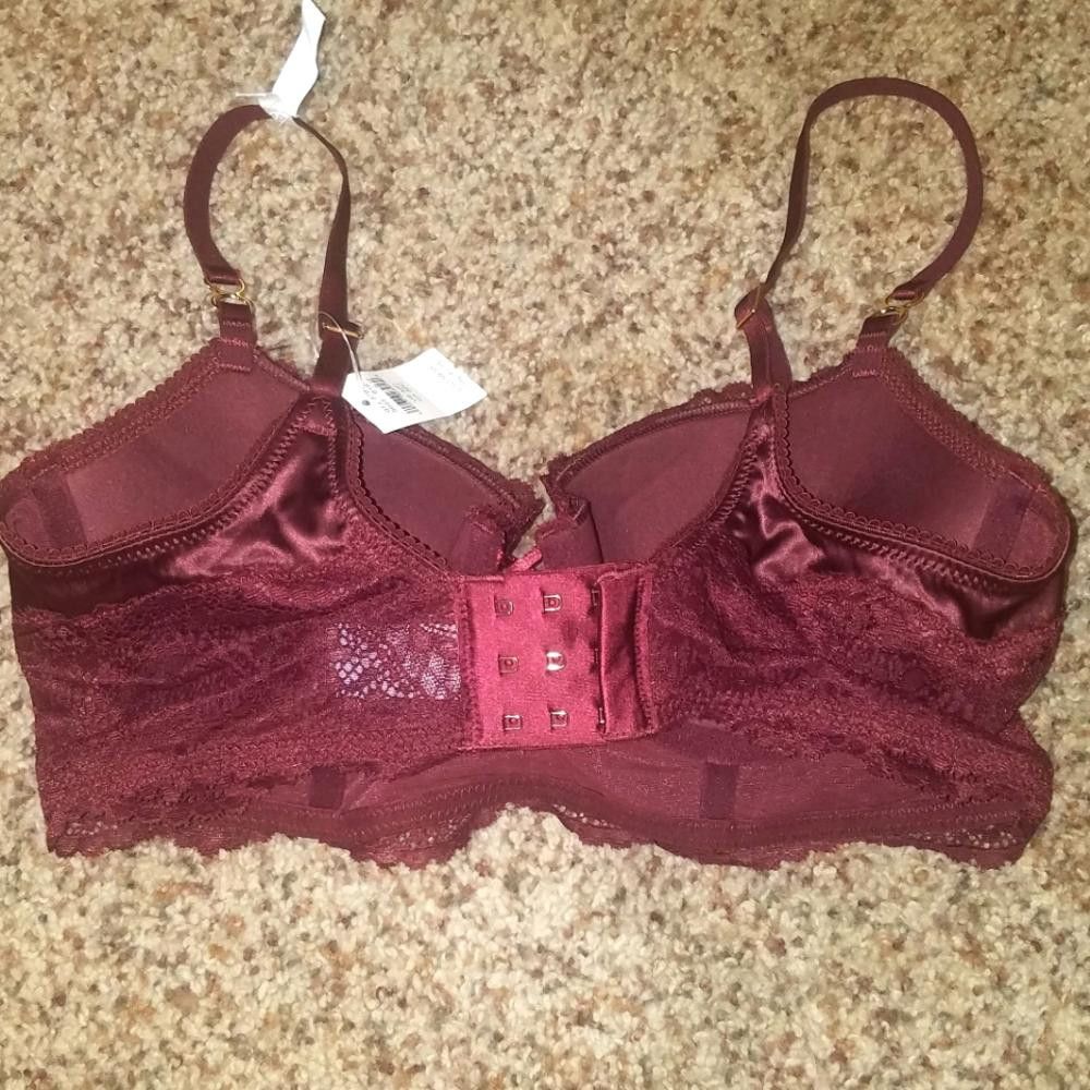 Designer NWT Aerie Balconette Lace Padded Bra Size 32C Burgundy Size ONE SIZE - 2 Thumbnail