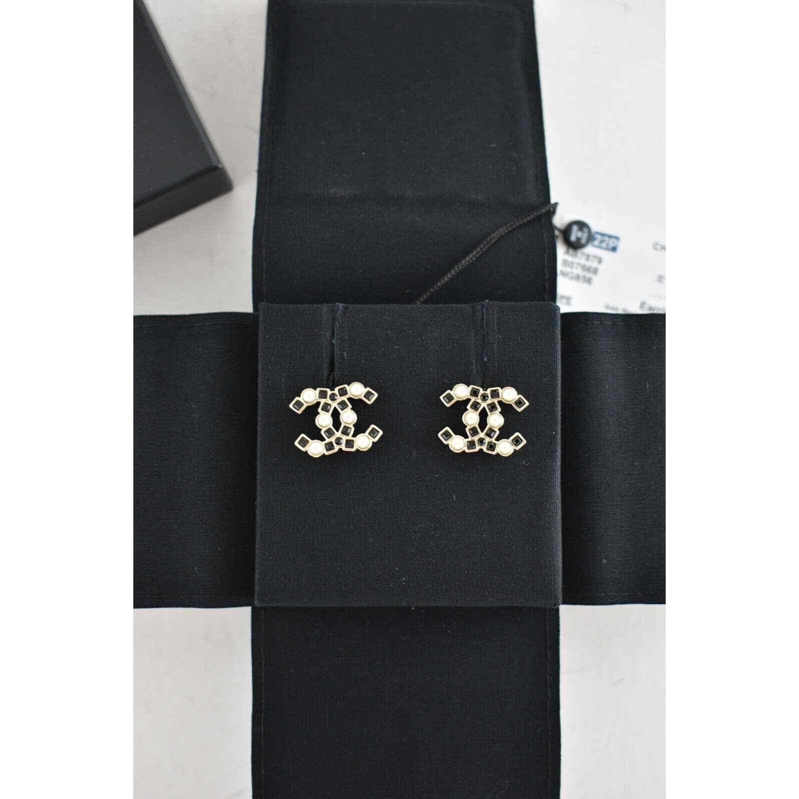Chanel Chanel Gold Black Crystal Pearl Statement Stud Earrings Size ONE SIZE - 4 Thumbnail