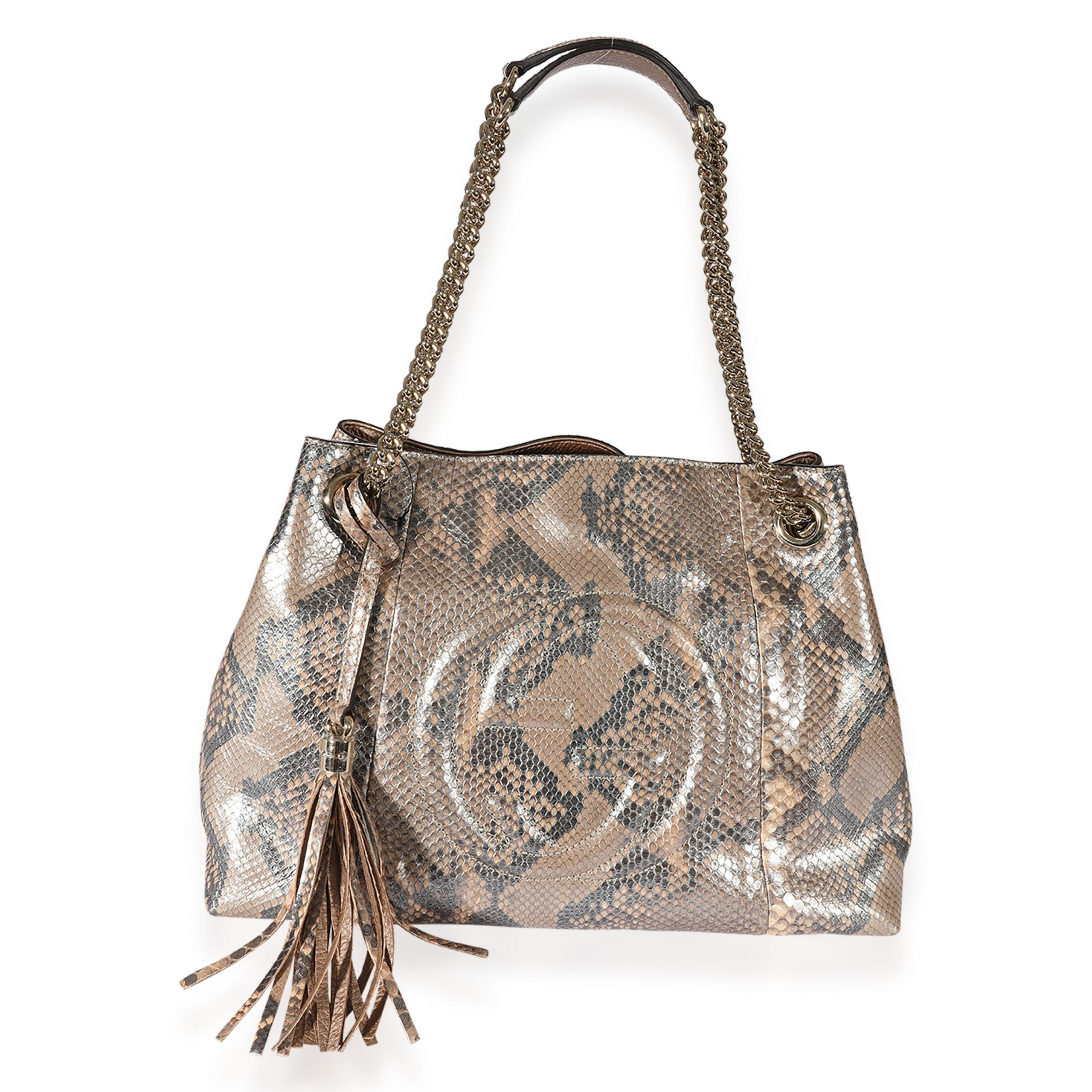 image of Gucci Metallic Python Medium Soho Chain Shoulder Bag in Brown, Women's