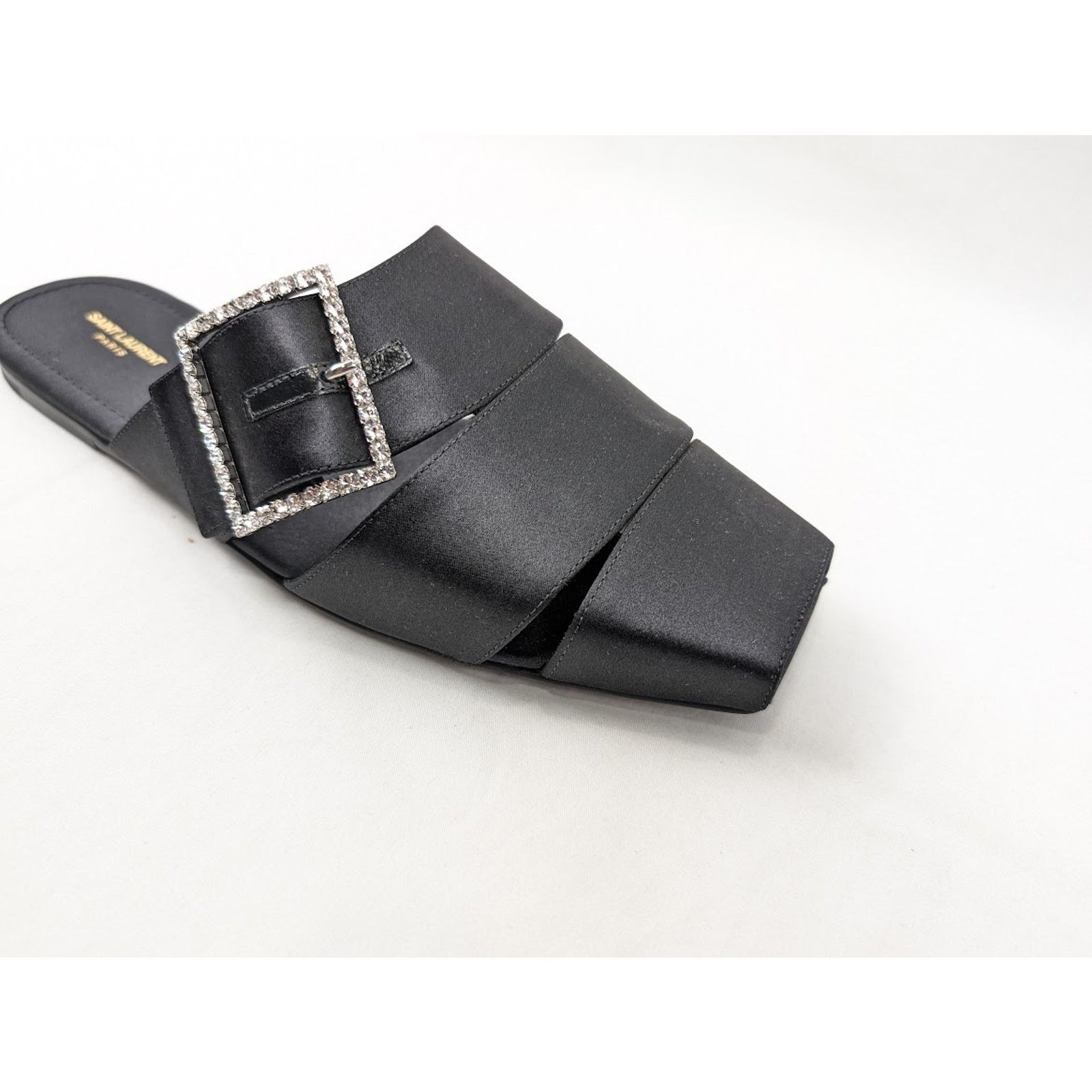 Saint Laurent Paris o1rshd1 Jacques Slide Strass Crepe Satin Sandal in Nero Size US 10.5 / EU 43-44 - 4 Thumbnail