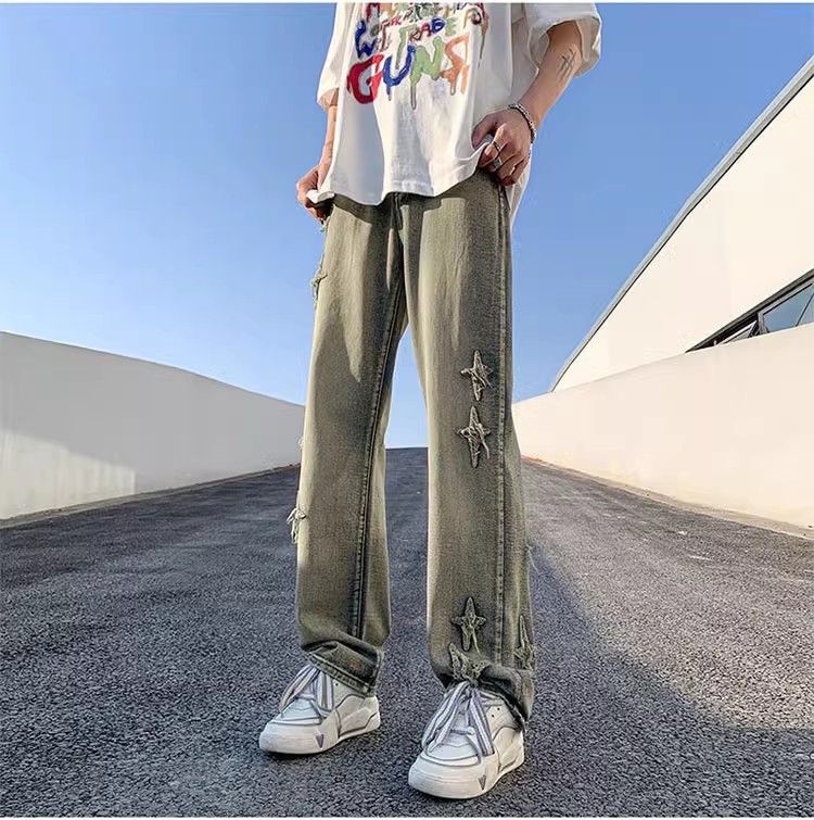 image of Retro Casual Washed Straight Leg Jeans in Raw, Men's (Size 32)