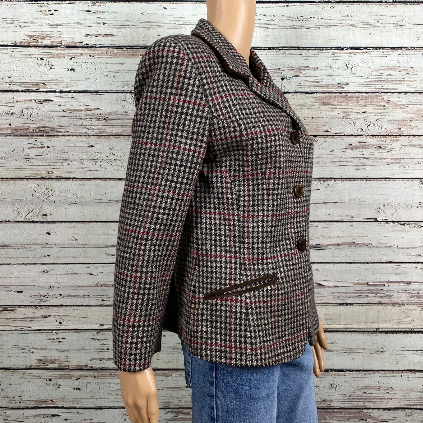 Other VTG David N Brown Herringbone Equestrian Blazer 6 Wool Size M / US 6-8 / IT 42-44 - 6 Thumbnail