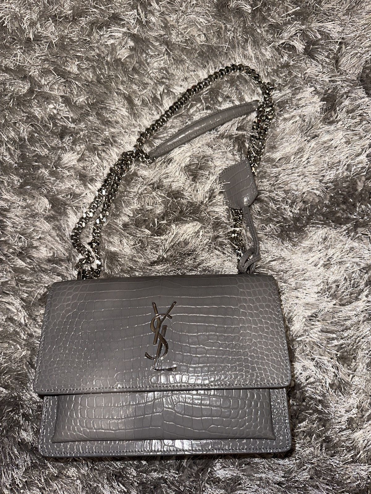 Yves Saint Laurent YSL sunset crossbody bag in Grey croc Grailed