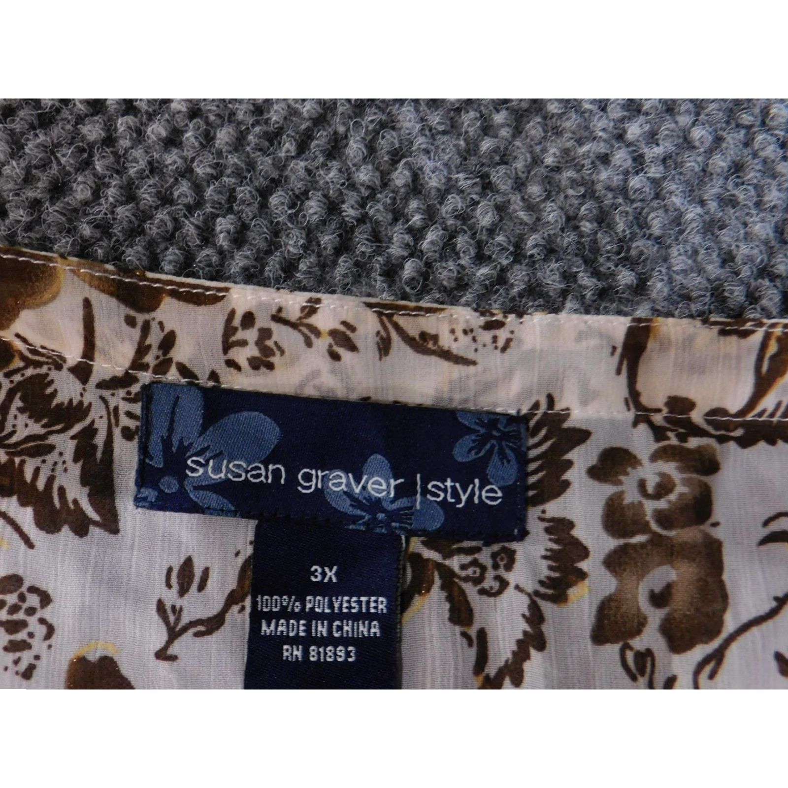 Vintage Susan Graver Shirt Womens 3X Brown Floral Tunic 3/4 Sleeve Lightweight Sheer Size XXL / US 16-18 / IT 52-54 - 7 Thumbnail