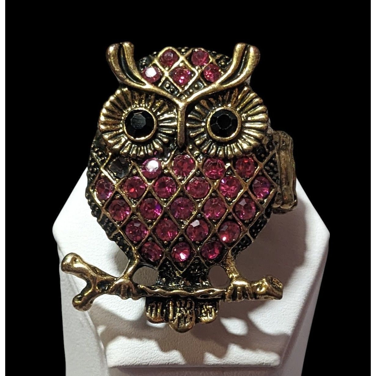 Other Witchy Cottagecore Pink Rhinestone Gold Tone Owl Stretch Rin Size ONE SIZE - 1 Thumbnail