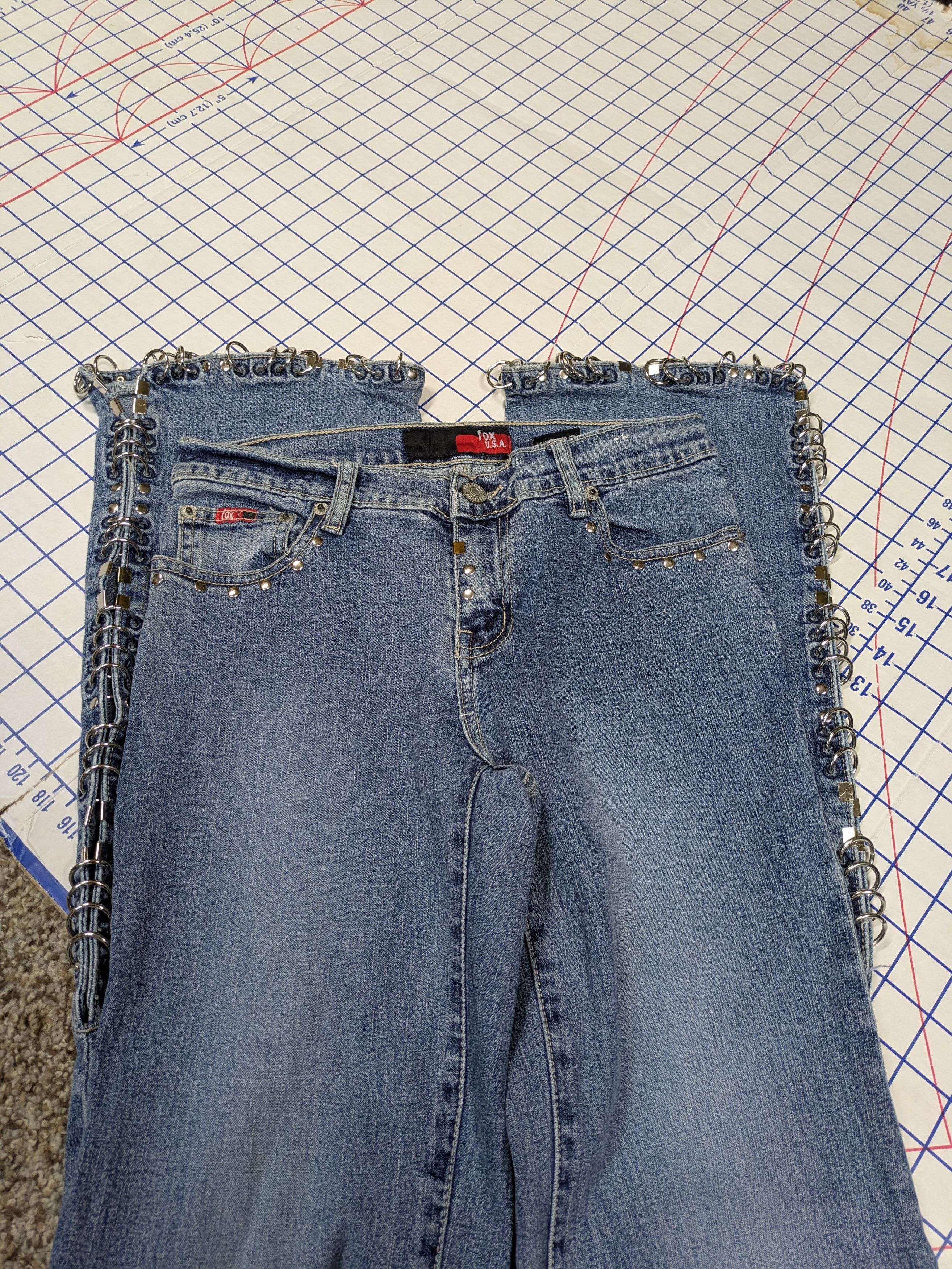 Japanese Brand Vintage Pierced Studded Emo Punk Flared Jeans by Fox size 1 Size 27" / US 4 / IT 40 - 2 Thumbnail