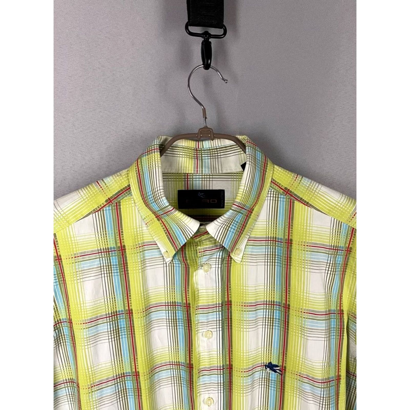 Etro Etro Milano Mens Button-Up Shirt 40 Yellow Plaid Cotton Long Sleeve Size US L / EU 52-54 / 3 - 4 Thumbnail