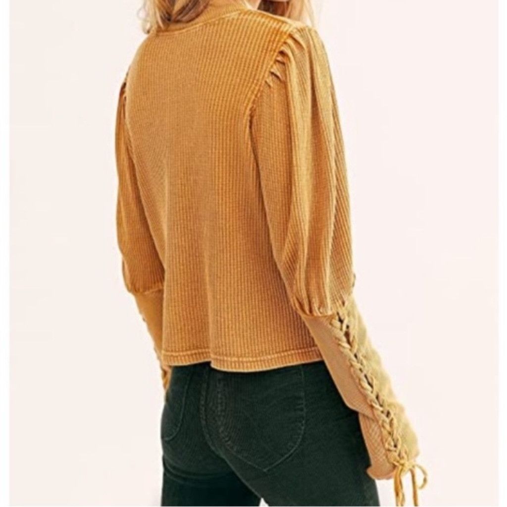Free People FREE PEOPLE Tasha Distressed Mustard Top Laced Boho sz S Size XS / US 0-2 / IT 36-38 - 4 Thumbnail