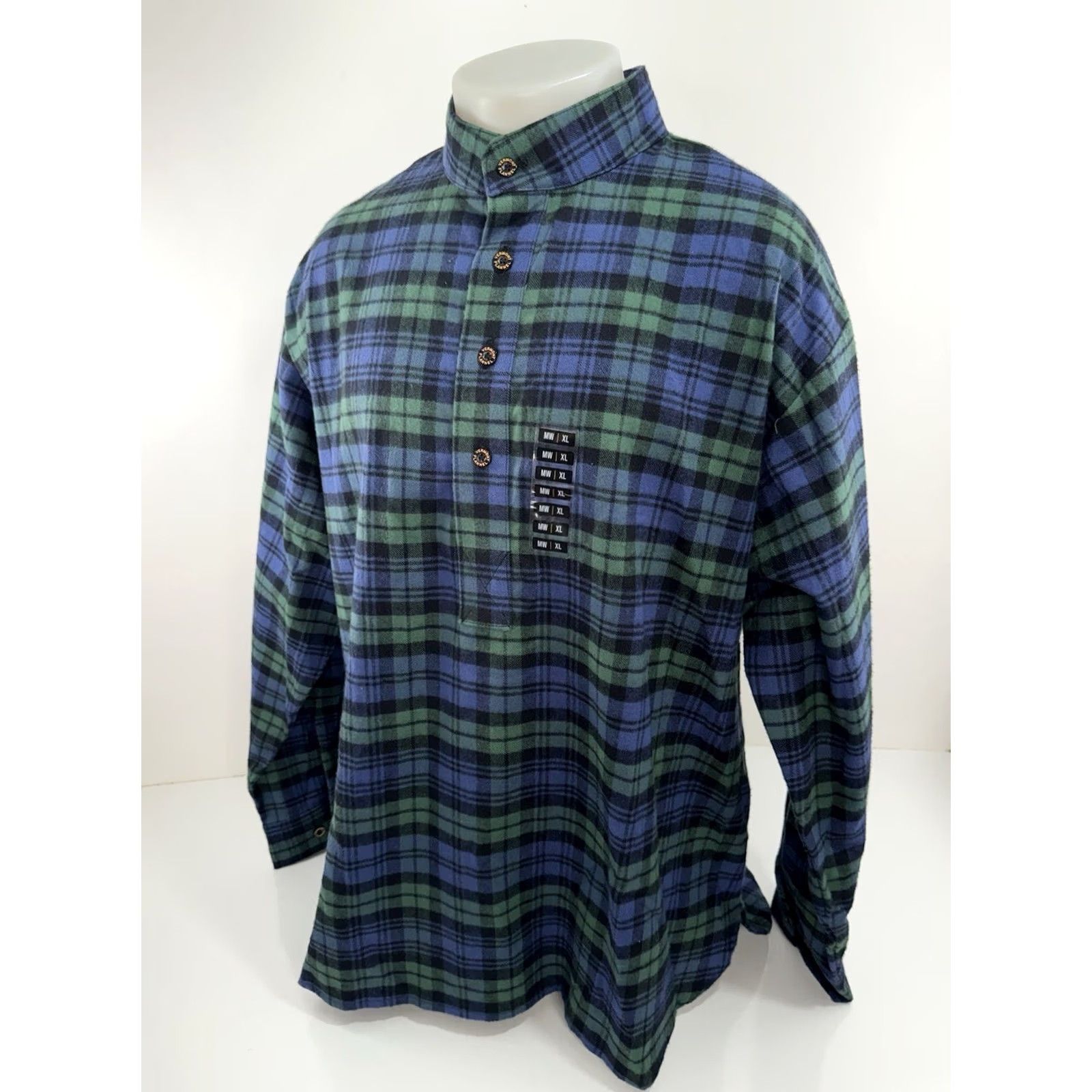 CO Vermont Flannel Co - Plaid Collarless XL Pullover Shirt Men's Blue / Green Flannel Shirt, Button-Up, Long Sleeve, Winter Plaid, W Tags New Size US XL / EU 56 / 4 - 3 Thumbnail