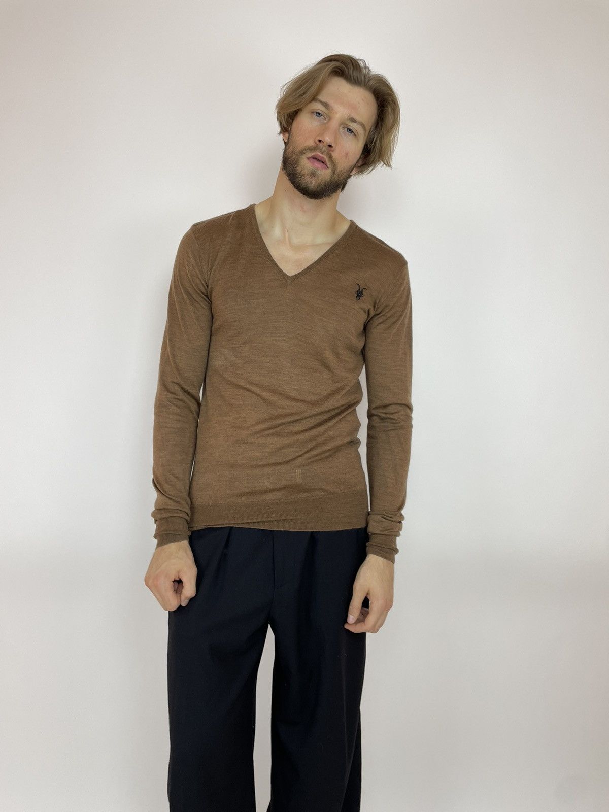 Allsaints ALLSAINTS sweater Merino Wool brown V-neck Mens size XL Size US XL / EU 56 / 4 - 2 Thumbnail
