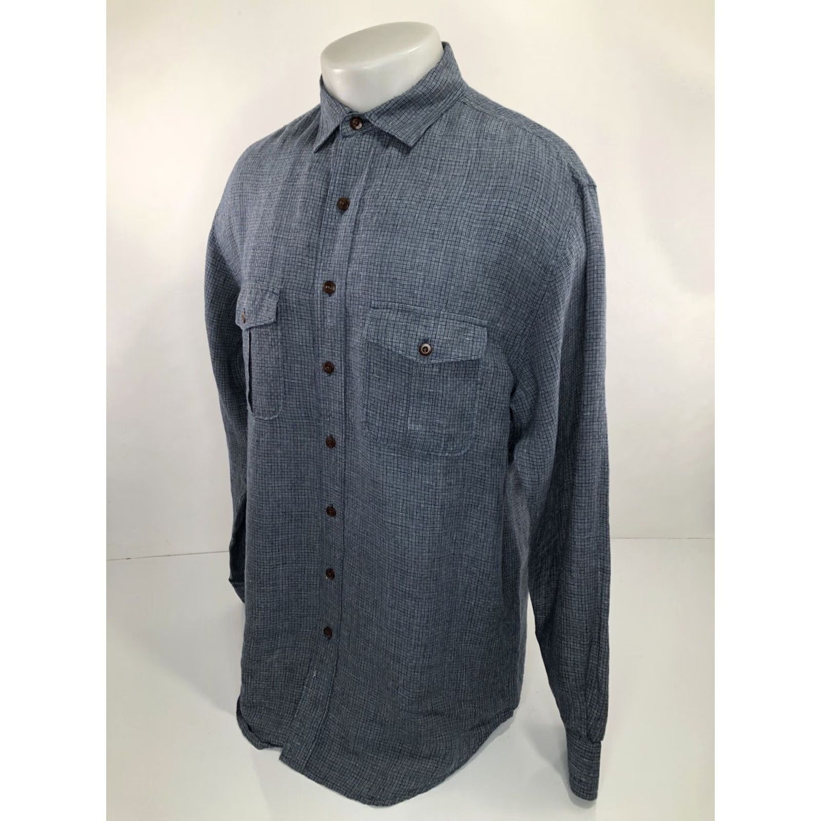 The Territory Ahead Territory Ahead Linen Mens MEDIUM TALL Shirt Long Sleeve Button-Up Blue/Grey/White C2 Menssigned Size US M / EU 48-50 / 2 - 3 Thumbnail