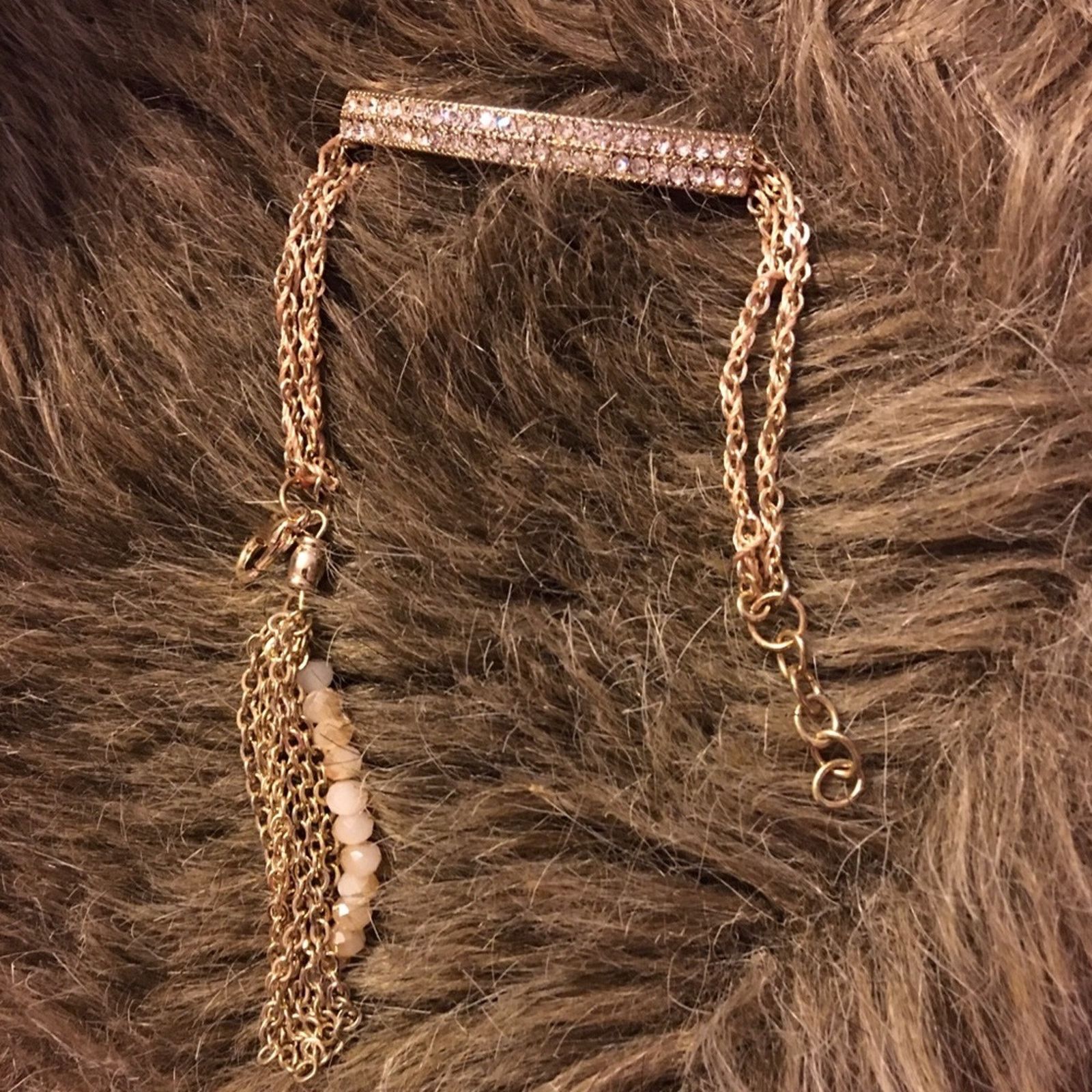 Jewelry Gold tone rhinestone bar tassel chain bracelet Size ONE SIZE - 8 Thumbnail