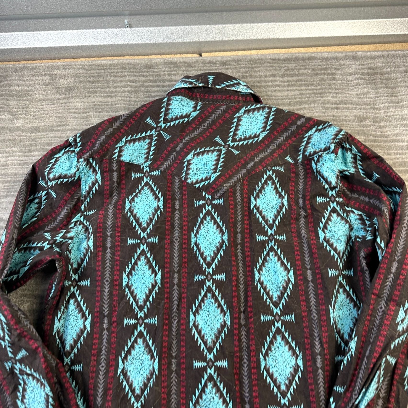 Denime Rock & Roll Denim Shirt Mens M Blue Cotton Button-Up Western Geometric Pattern Snap Collar Long Sleeve Casual Southwestern Cowboy Vintage No Size US M / EU 48-50 / 2 - 7 Thumbnail