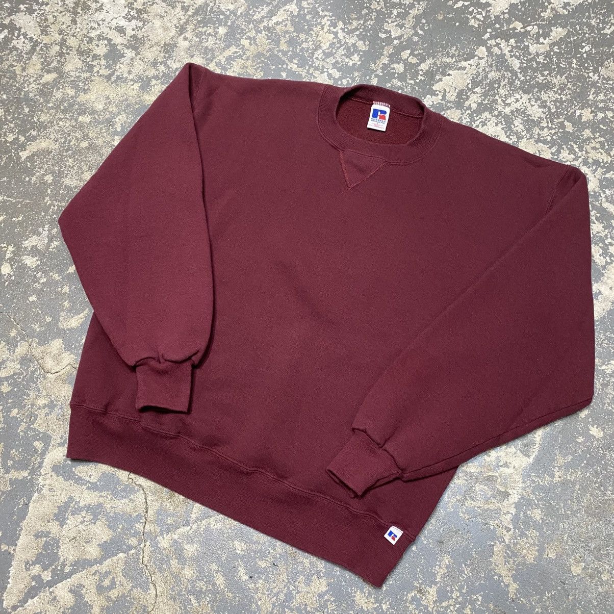 Russell Athletic × Vintage Vintage Russell Athletic Maroon Blank Boxy Crewneck Hoodie Size US L / EU 52-54 / 3 - 2 Thumbnail