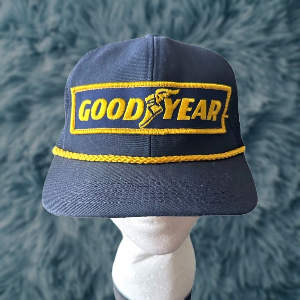 Vintage VINTAGE Swingster Trucker Hat Cap USA NWOT Adult One Size Navy Blue Foam Canvas Snapback Adjustable 80s Goodyear Patch Pattern Solid Mens Size ONE SIZE - 1 Thumbnail
