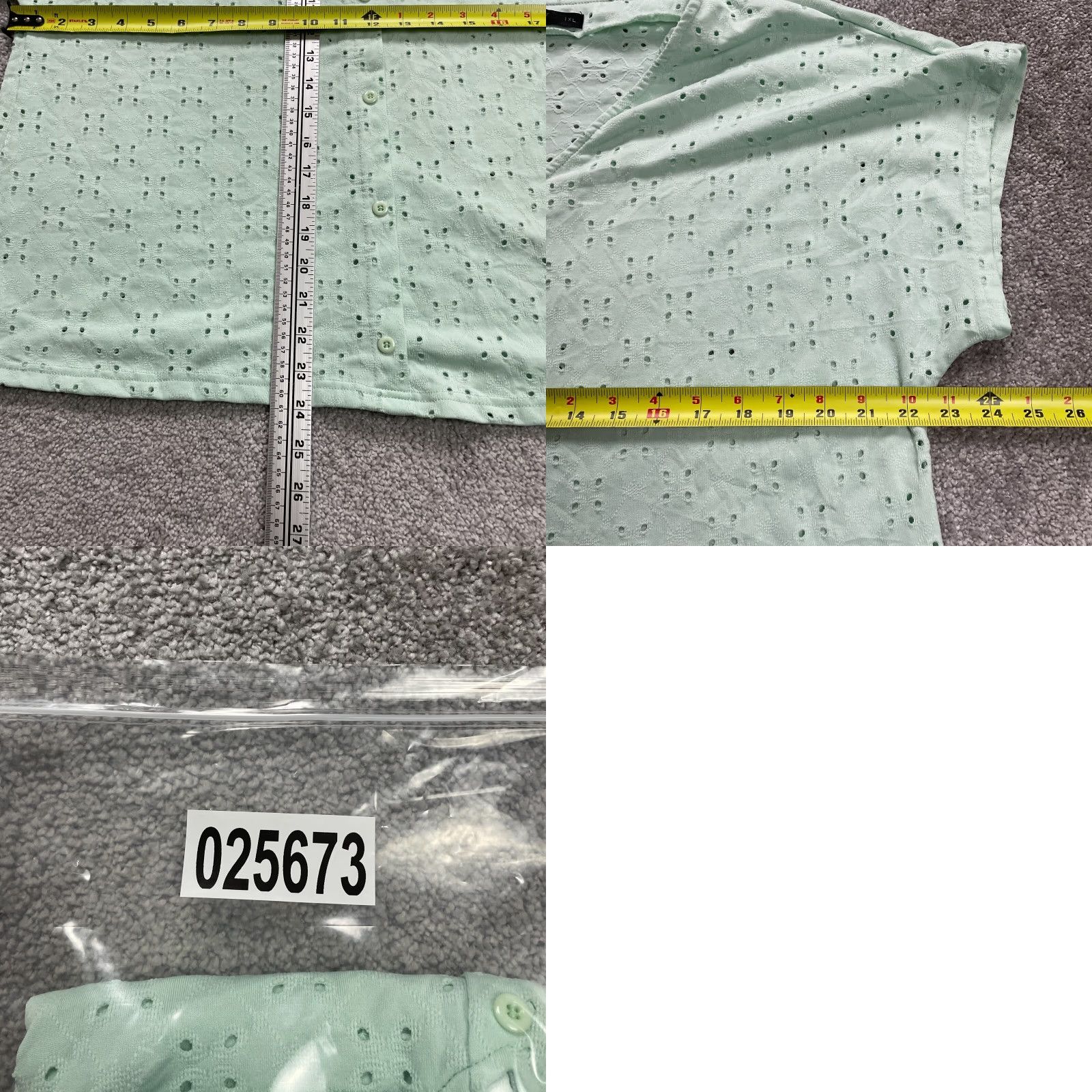 Shein Shein Curve Eyelet Top Womens XL Plus Pastel Green Short Sleeve Casual Blouse Size XL / US 12-14 / IT 48-50 - 8 Thumbnail