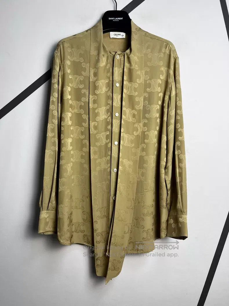 Celine CELINE Champagne Gold Triumph Arch Logo Printed Silk Tie S Size XS / US 0-2 / IT 36-38 - 3 Thumbnail
