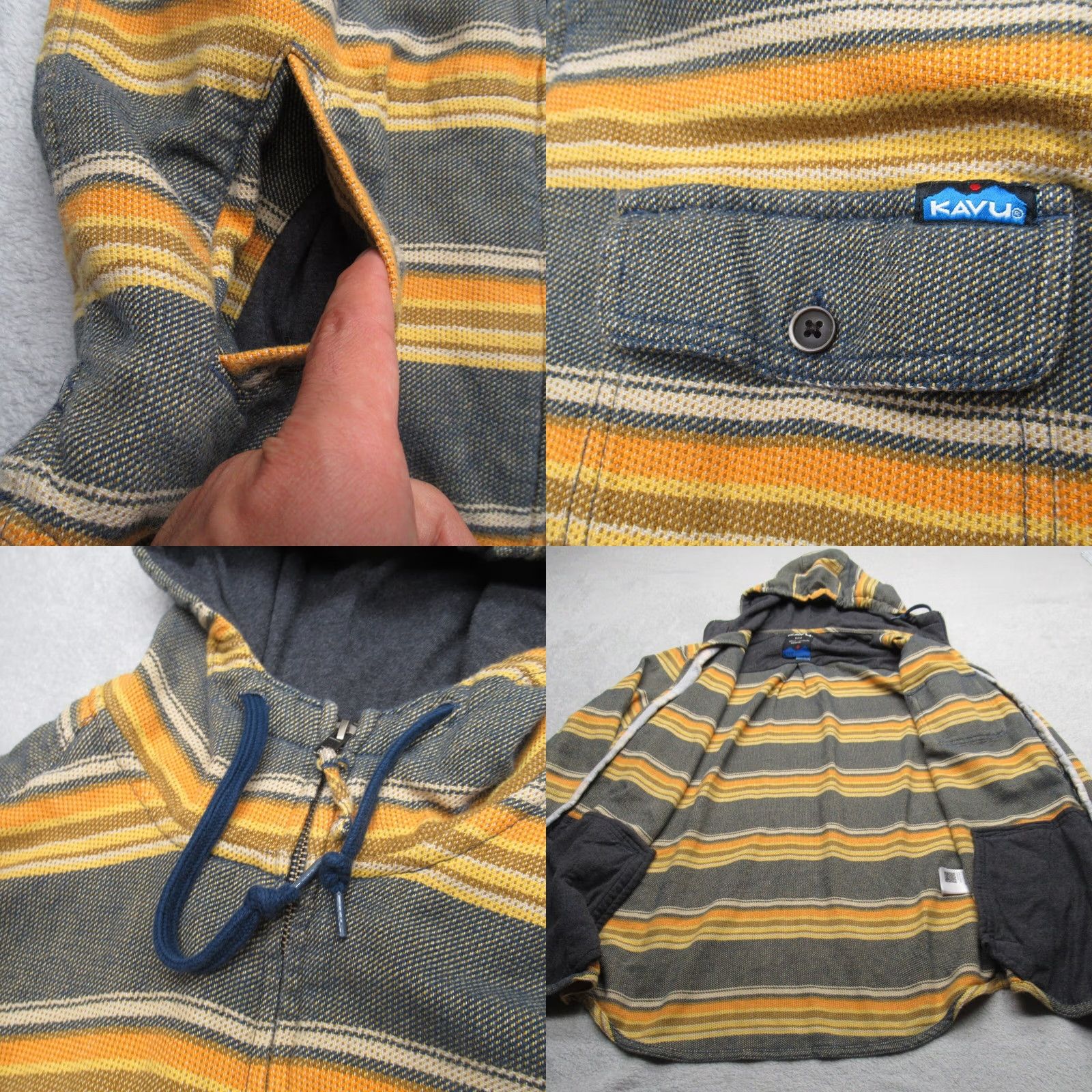 KAVU Kavu Mens Medium Full Zip Hoodie Gray Yellow Striped Pockets Sweatshirt Size US M / EU 48-50 / 2 - 8 Thumbnail