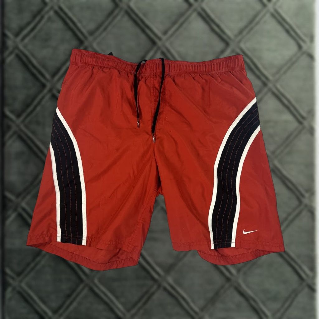 Nike Nike Red Black Men's Swim Trunks Size L Pockets - Vintage Nike Swim Shorts Size US 33 - 1 Thumbnail