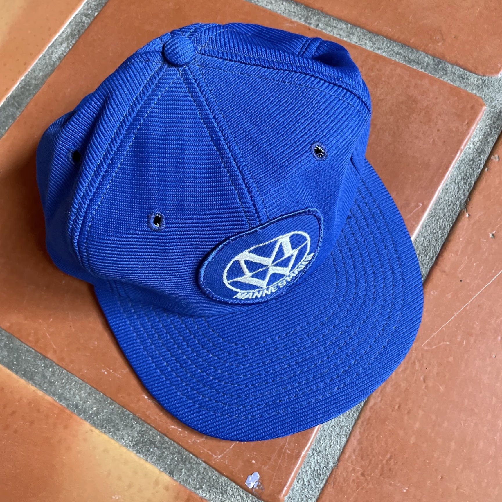 Vintage VINTAGE Funkap Blue Adjustable Snapback Hat Mens MANNESMANN German Conglomerate Truckera style Cap USA Made 1990s Blue Snapback Mens Size ONE SIZE - 5 Thumbnail