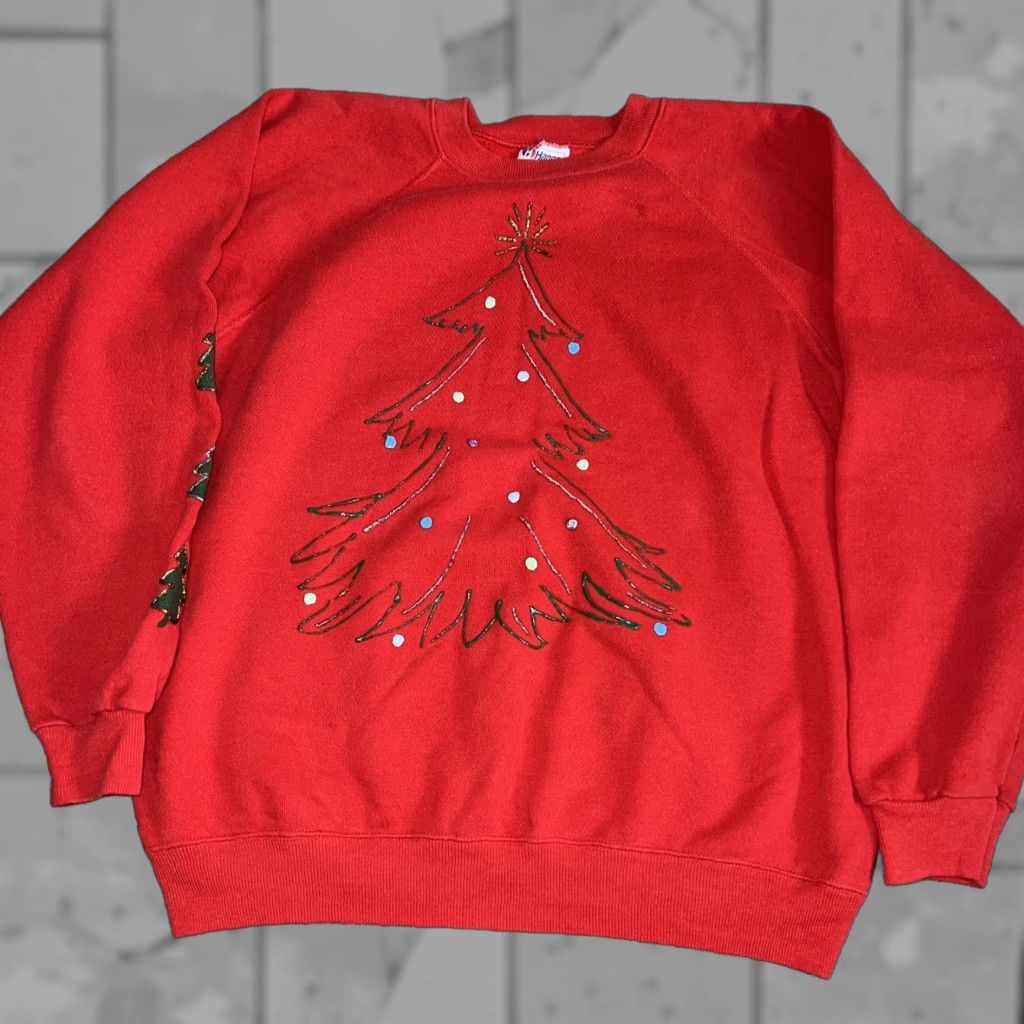 Hanes VINTAGE Hanes Christmas Tree Sweatshirt Shirt Mens Unisex Size L Red 1980s Holiday Pullover Size US L / EU 52-54 / 3 - 1 Thumbnail
