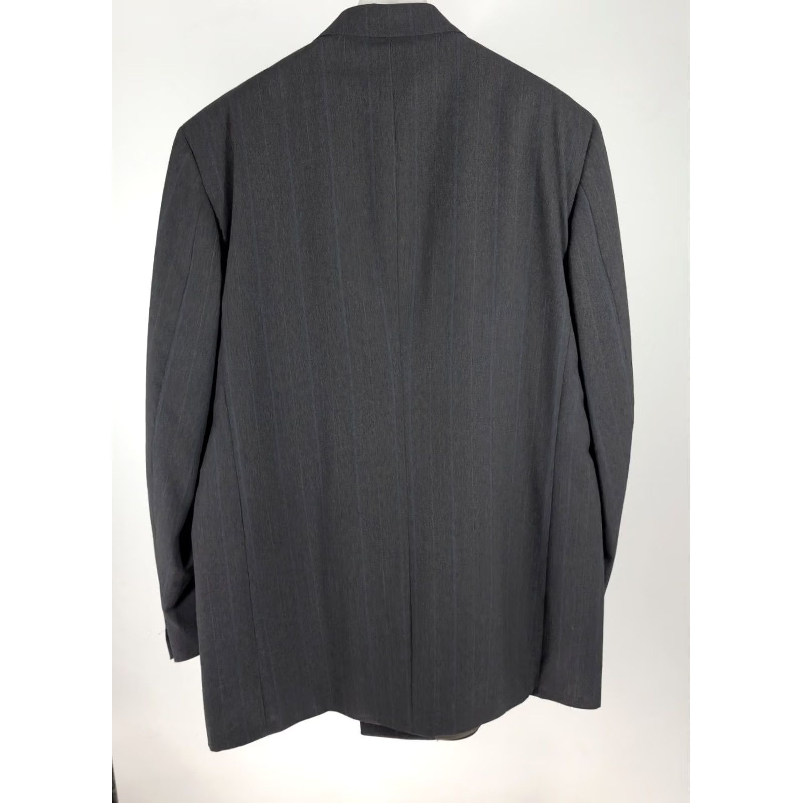 Perry Ellis VINTAGE Perry Ellis Marc Jacobs Double Breasted Wool Blazer Grey 90s Men 44 Regular Chest 44in Wall Street Pinstripe USA Blazer/Men’s Sports Coat Size 44R - 3 Thumbnail