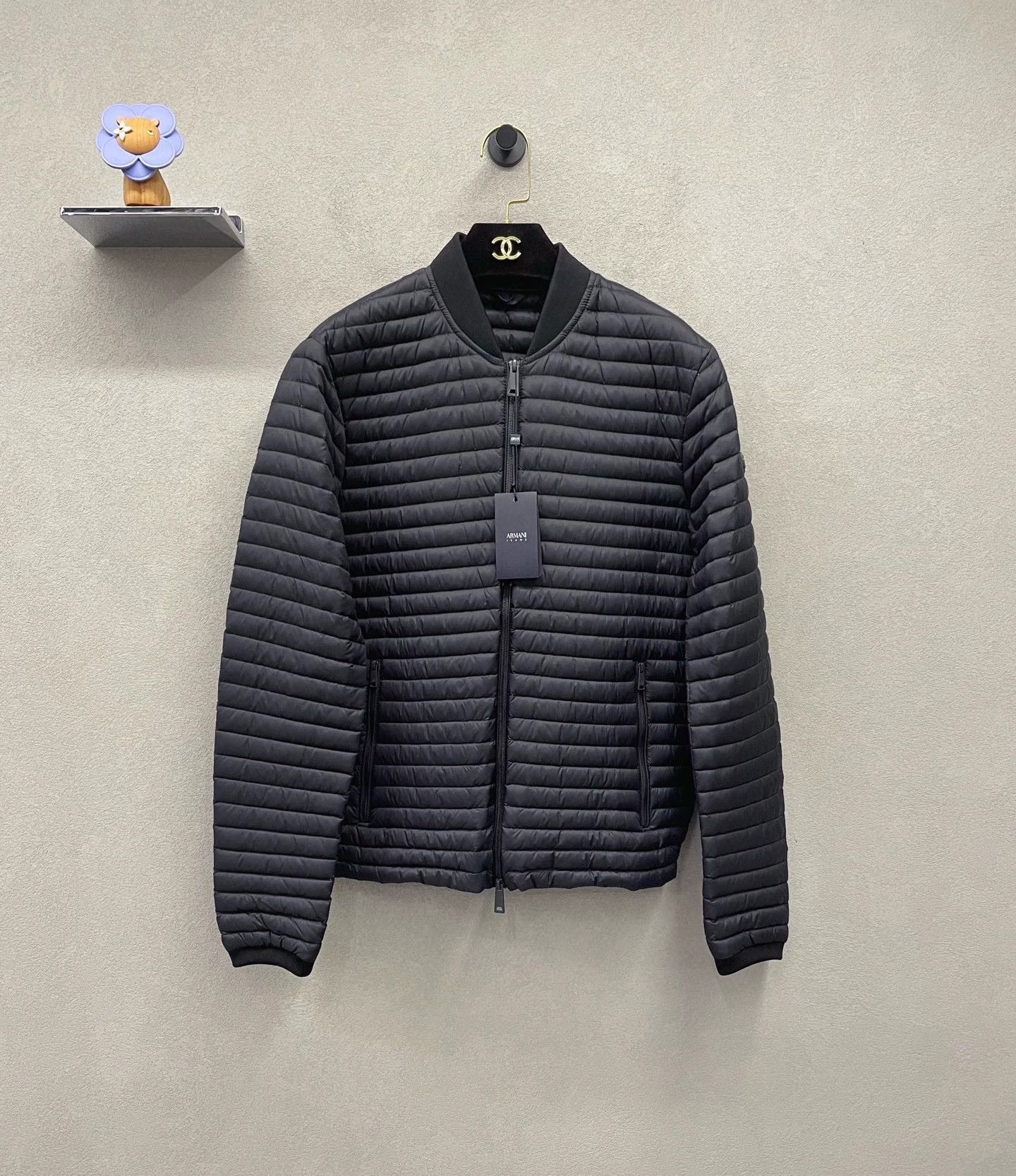 lightweight black Armani down jacket for men