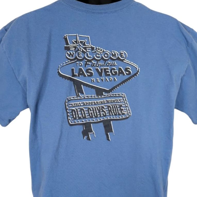 Vintage VINTAGE Old Guys Rule T Shirt Mens Size Large Blue Y2K Las Vegas Destination Shirt Mens Blue Size US L / EU 52-54 / 3 - 2 Thumbnail