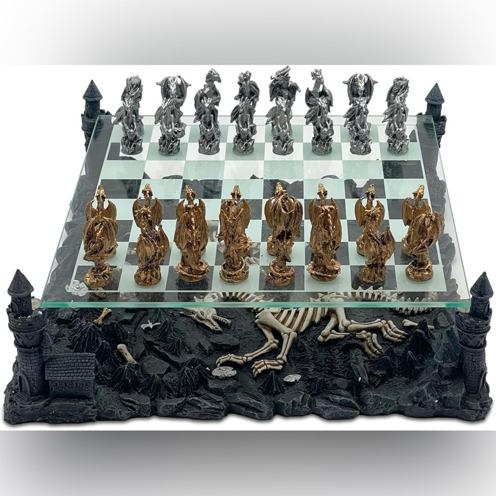 Other Chess Set Base 3D Dragons Fantasy Glass Board - 4 SETS Size ONE SIZE - 1 Thumbnail